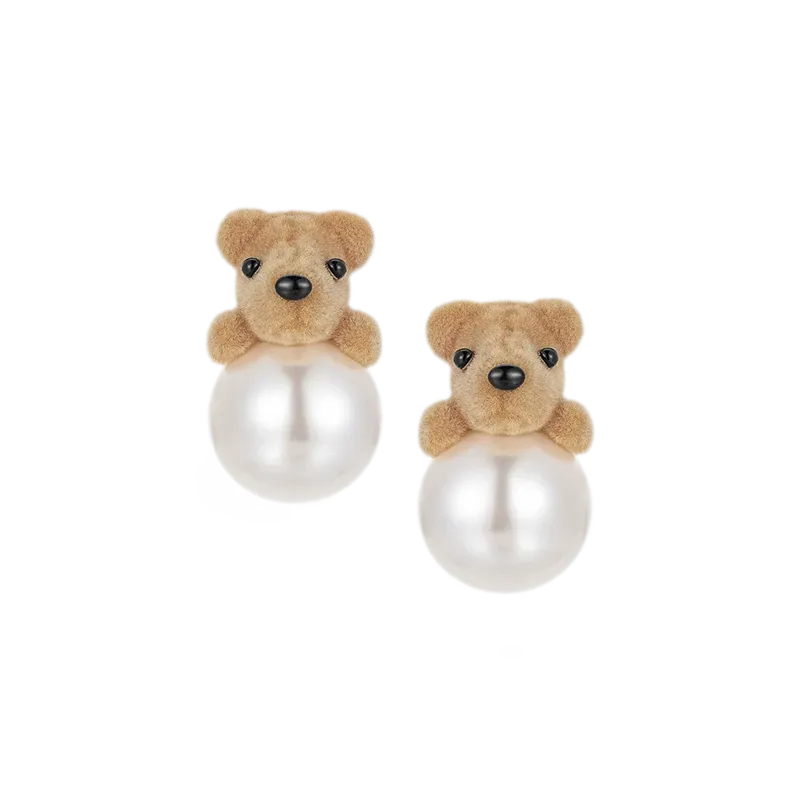 Pearl Teddy Bear Earrings