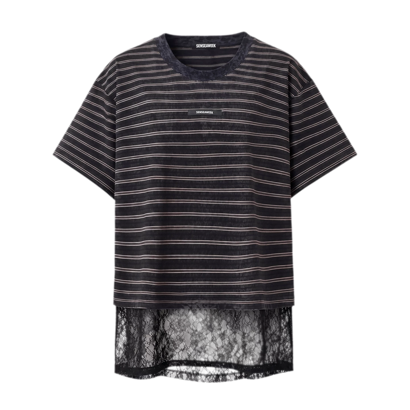 Striped Lace Hem T-Shirt