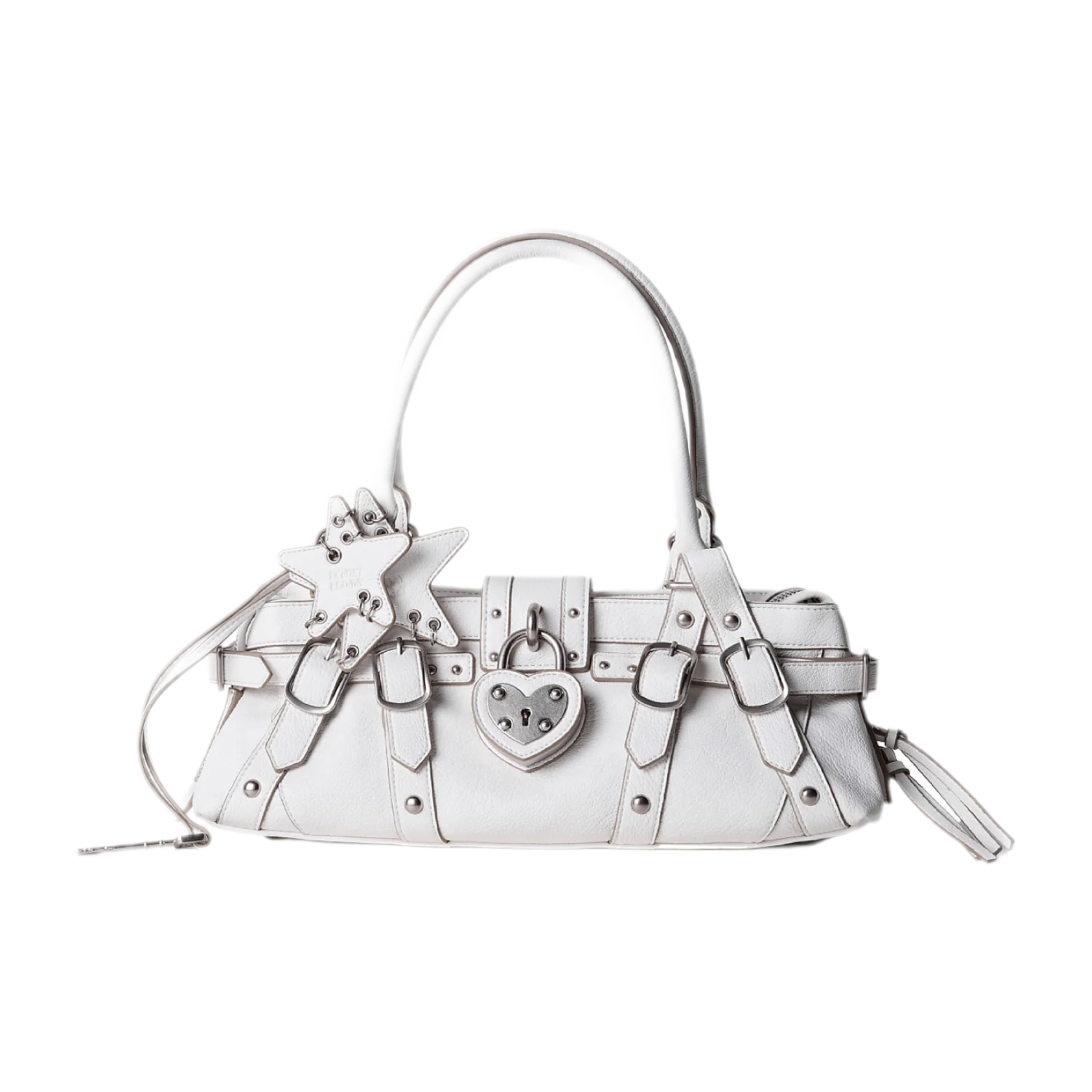 Textured Heart-Lock Top-Handle Bag