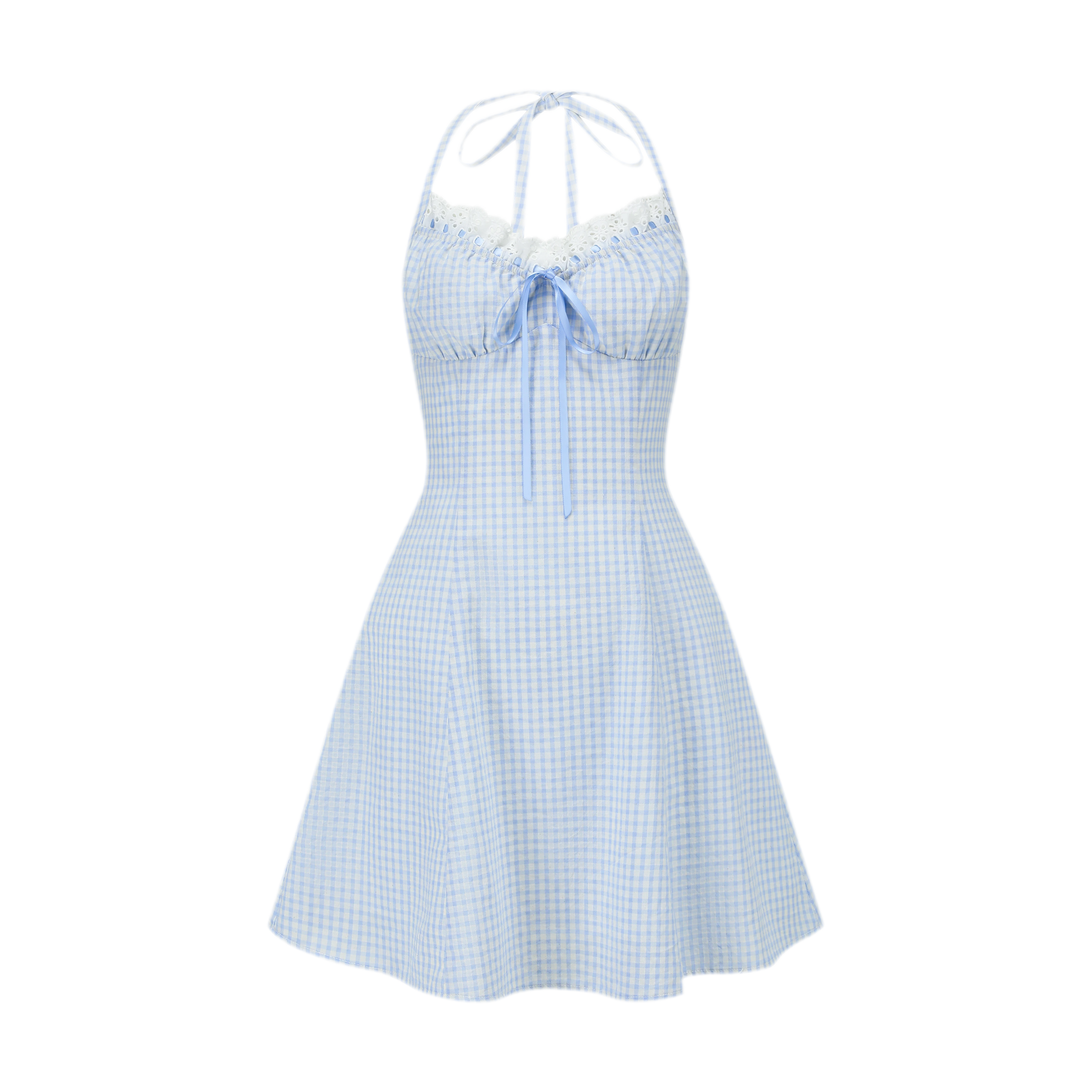 Gingham Halter A-Line Mini Dress