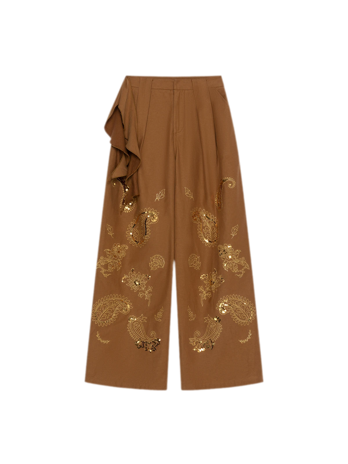Sequin Paisley Wide-Leg Pants