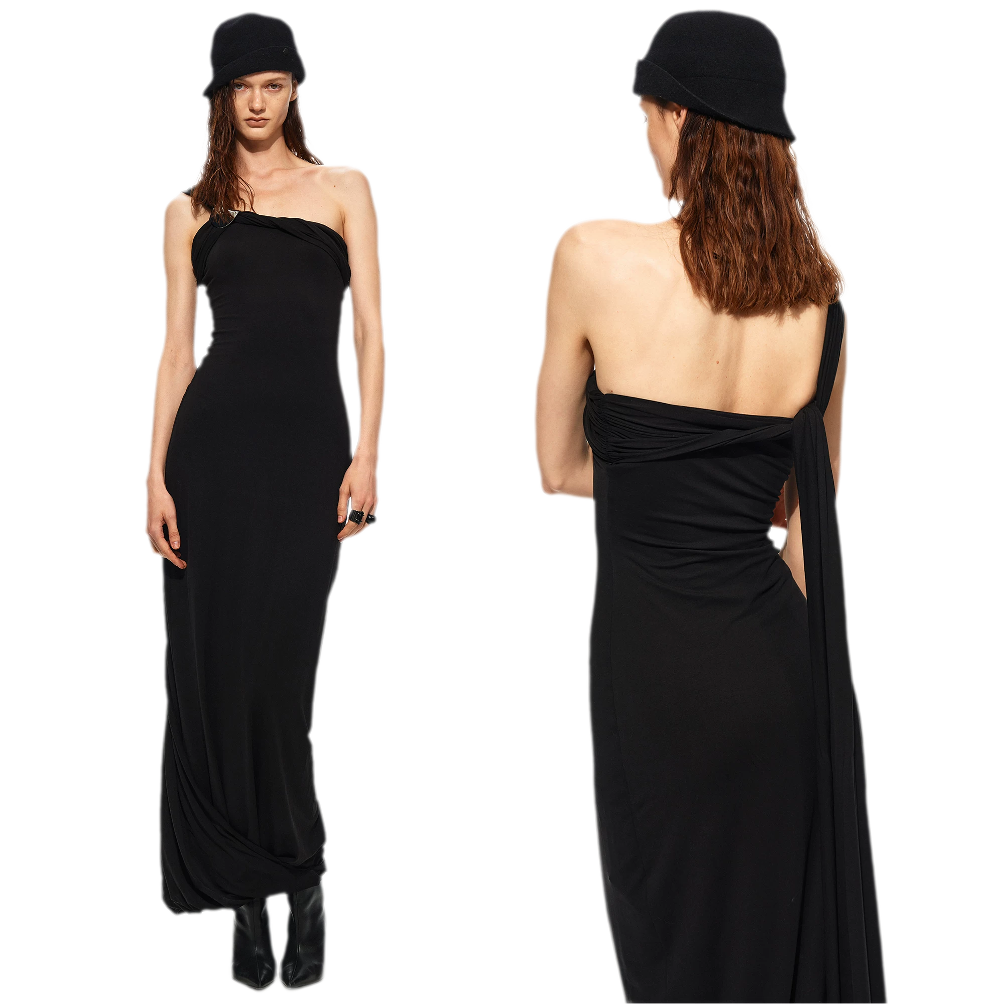 One-Shoulder Halter Maxi Dress
