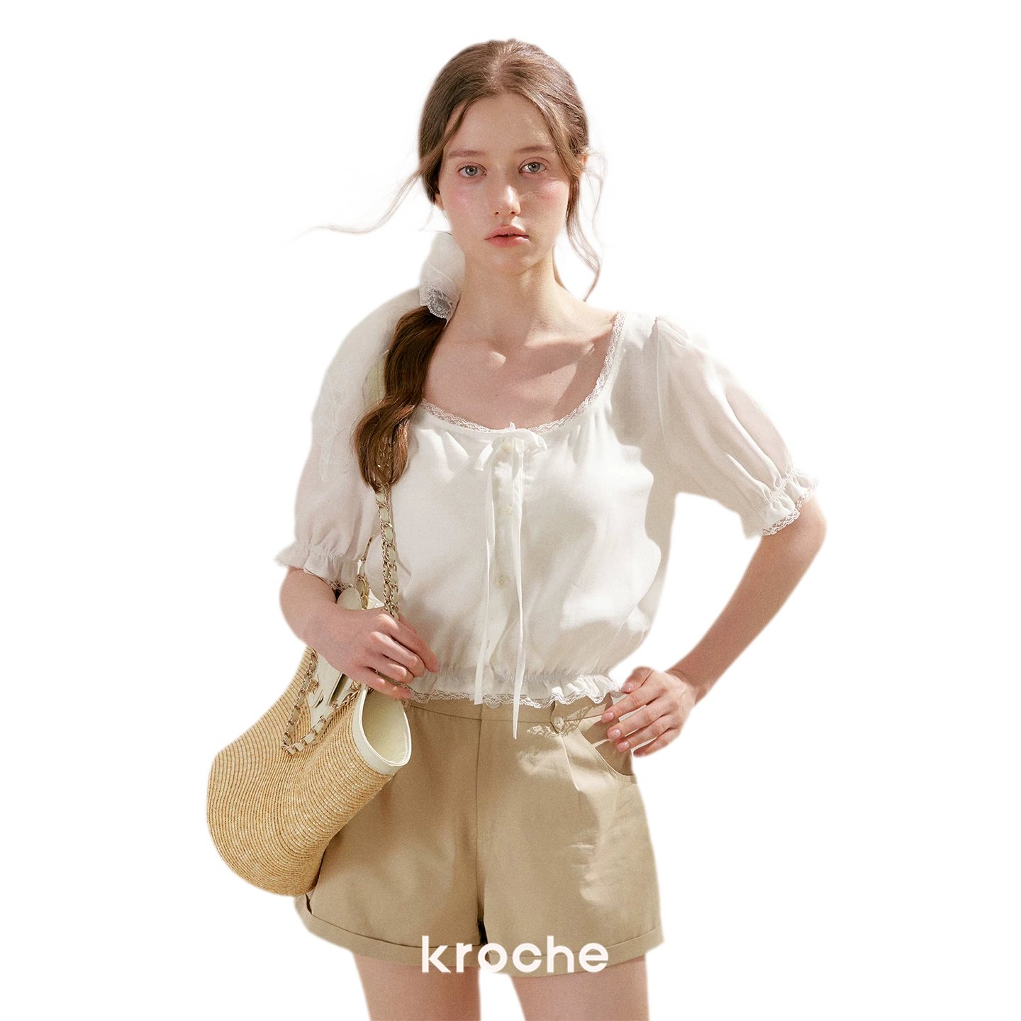 Lace Trim Puff Sleeve T-Shirt