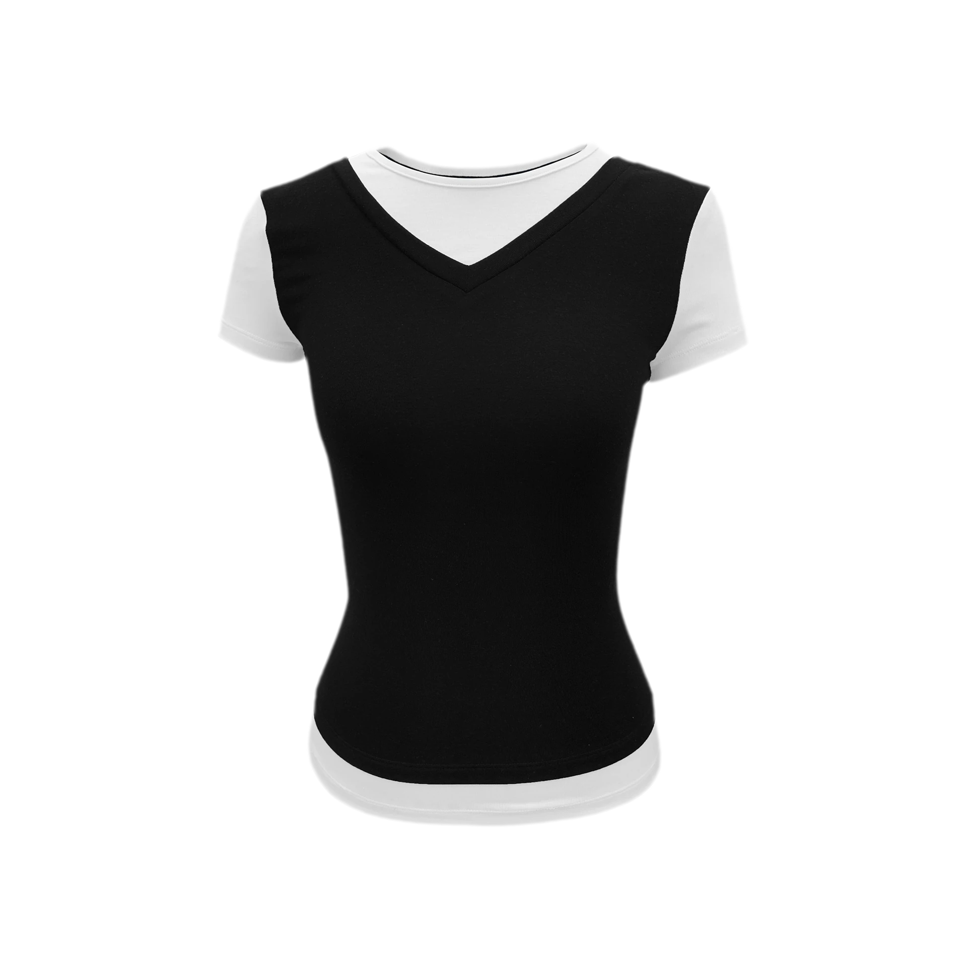 Contrast Faux Two-Piece T-Shirt
