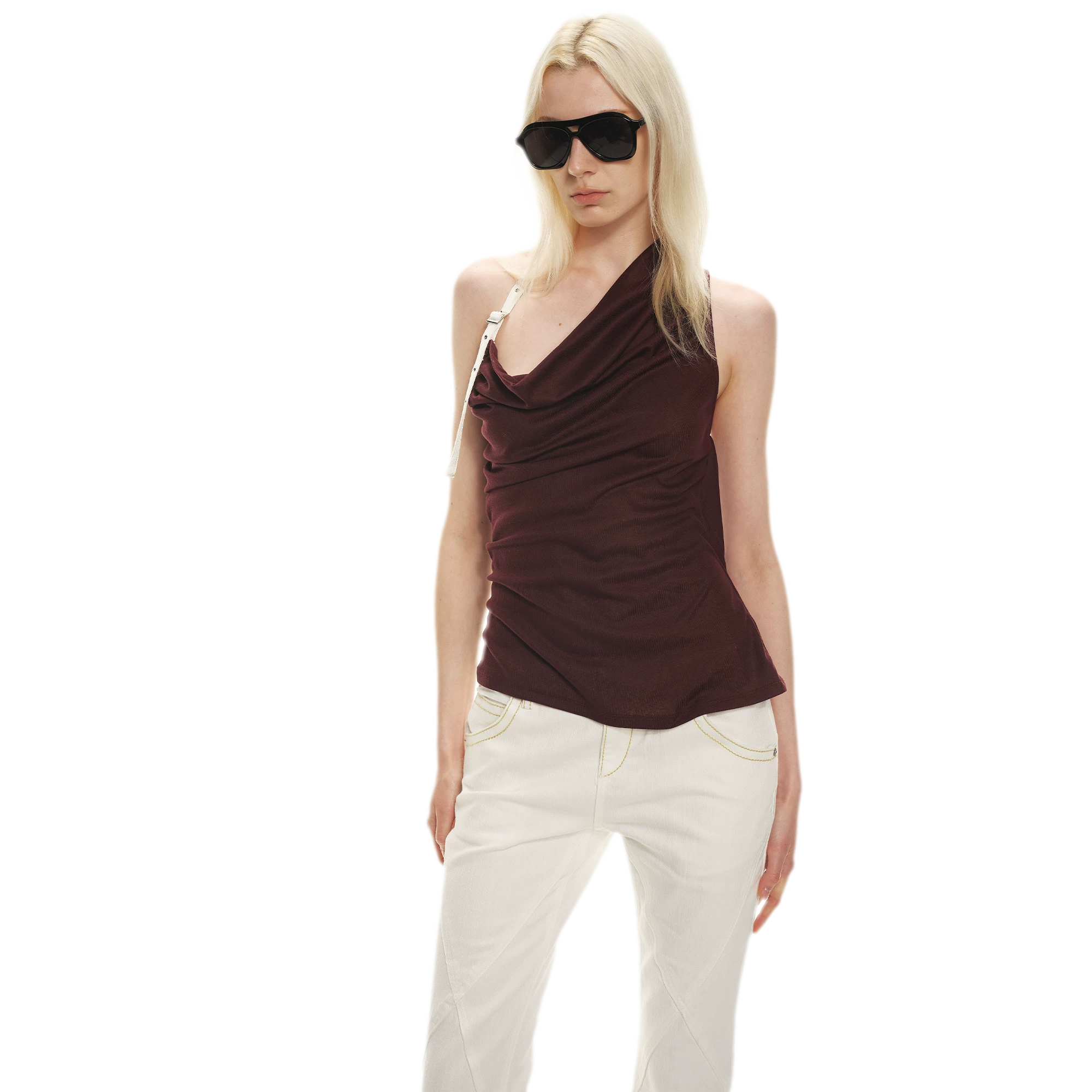 Tencel Satin Draped Halter Neck Tank Top