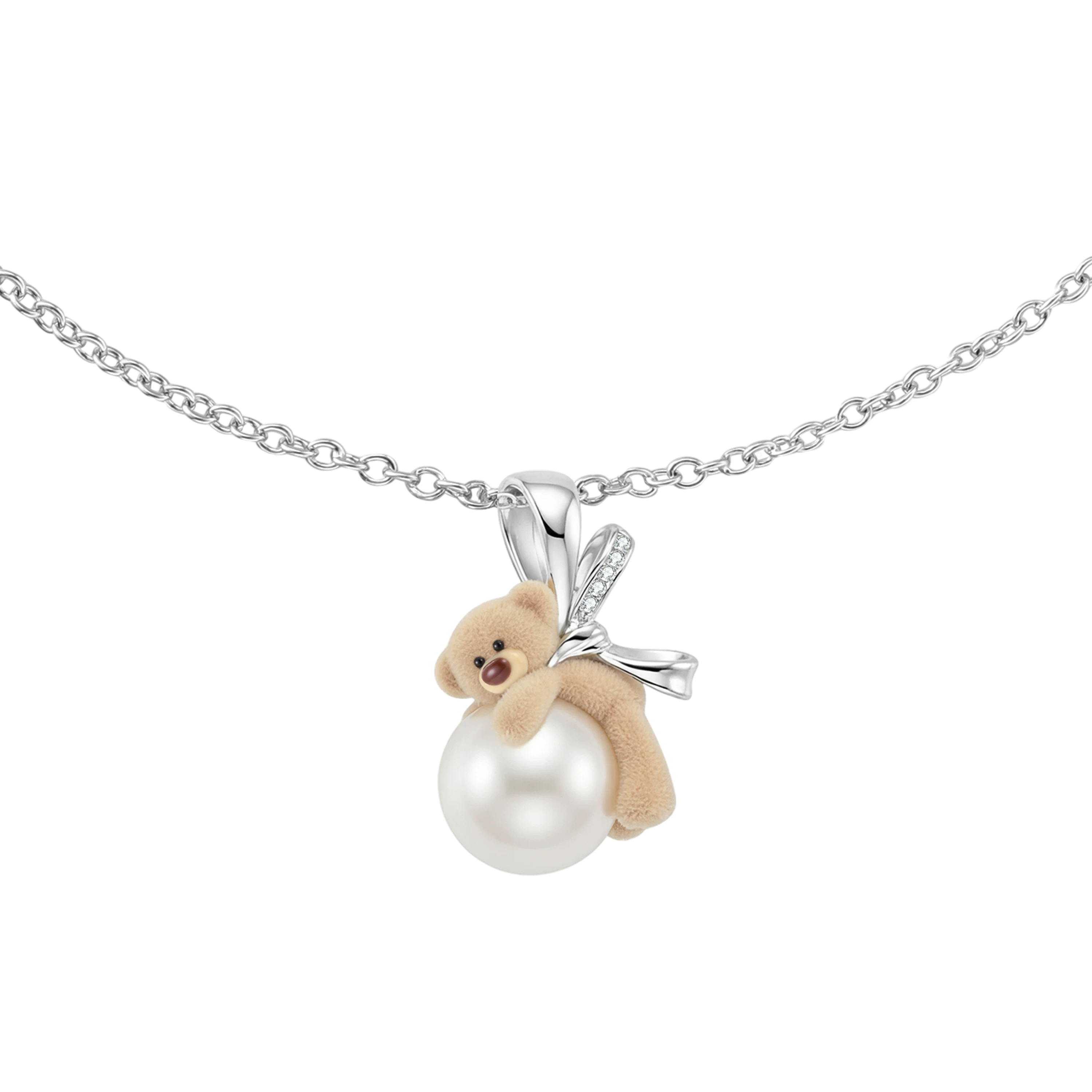 Bear Hug Pearl Pendant Necklace