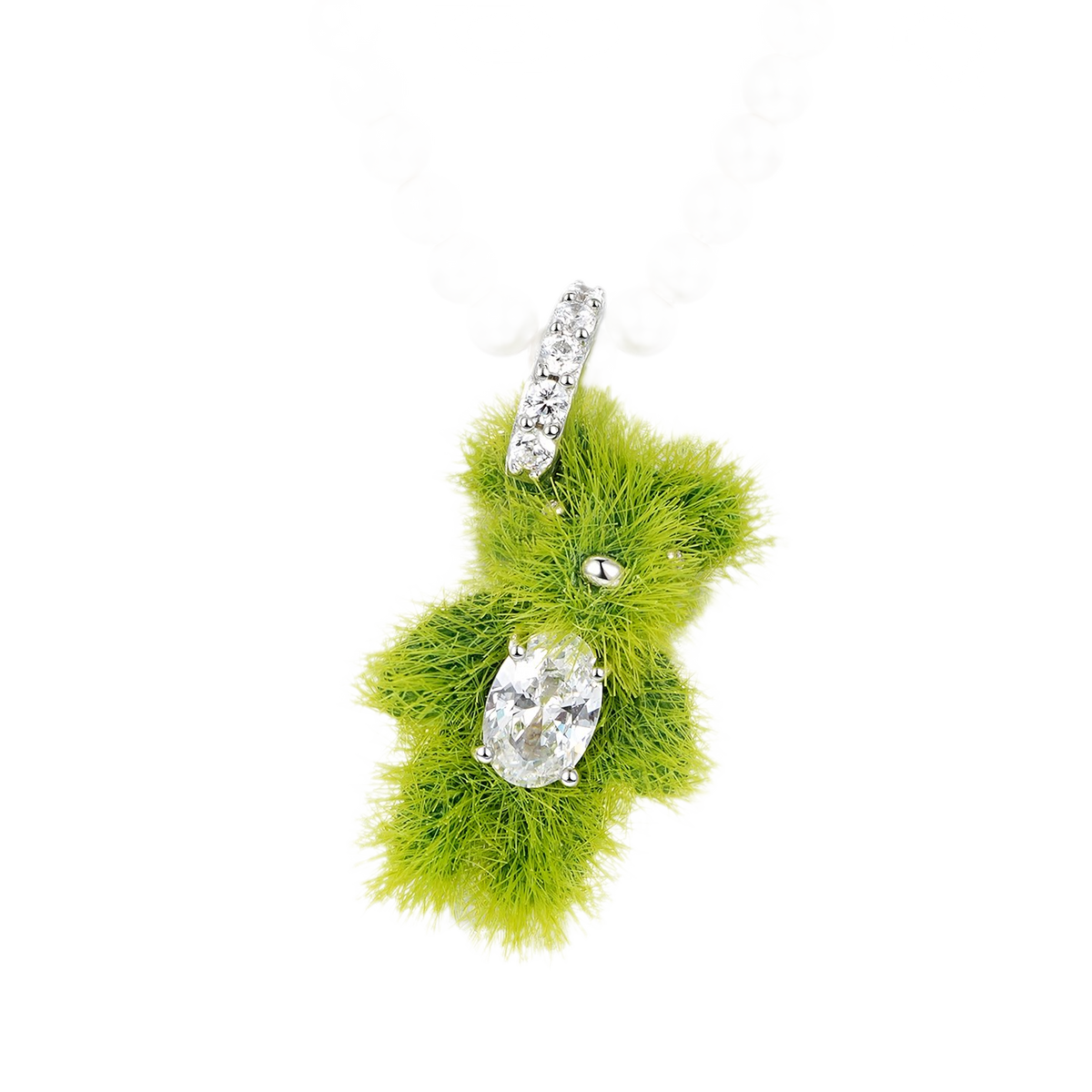 Flocked Teddy Bear Necklace