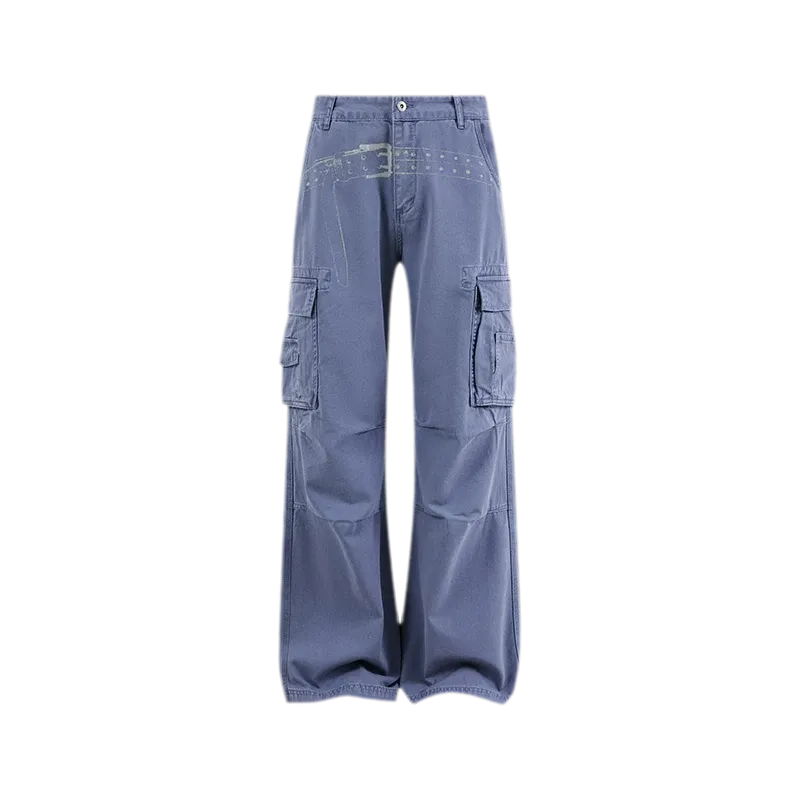 Washed Distressed Wide-Leg Cargo Pants