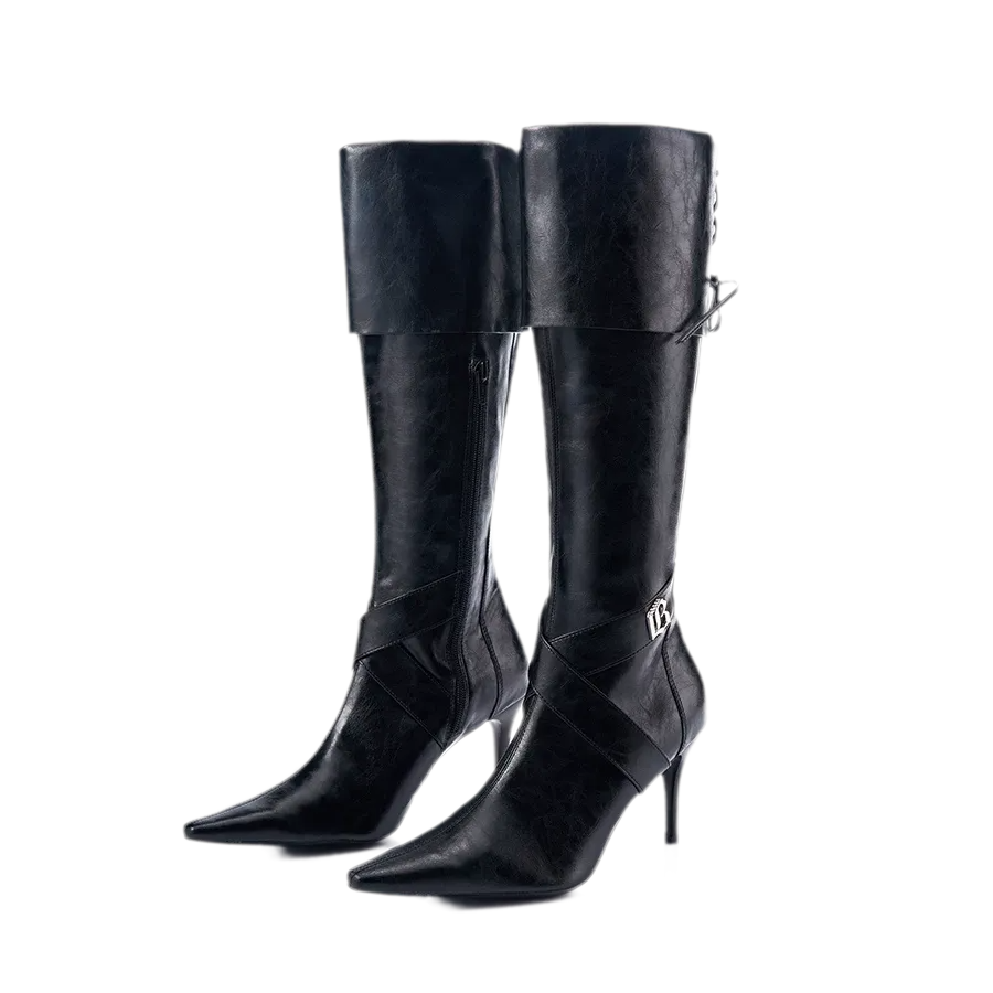 Oil-Waxed Pointed-Toe Tall Boots