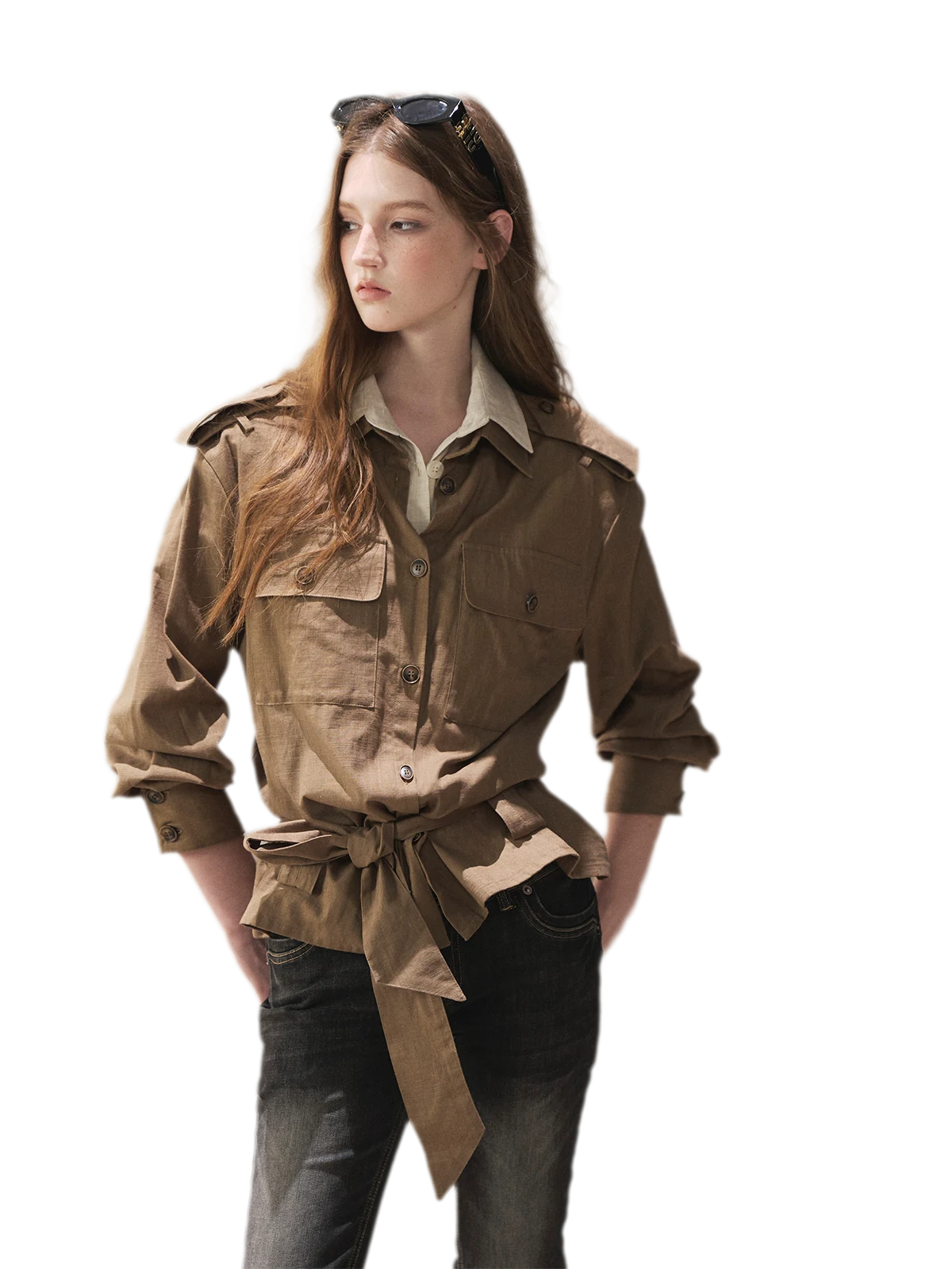 Cotton Linen Cinched Workwear Shirt