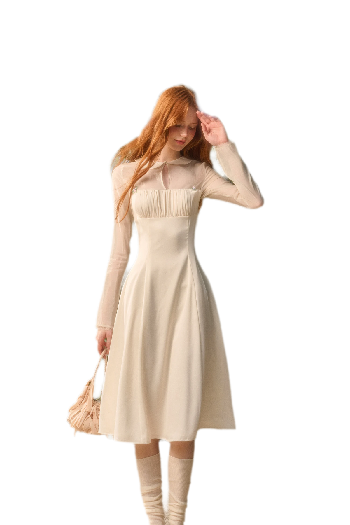 Satin Tencel Vintage Collar Dress