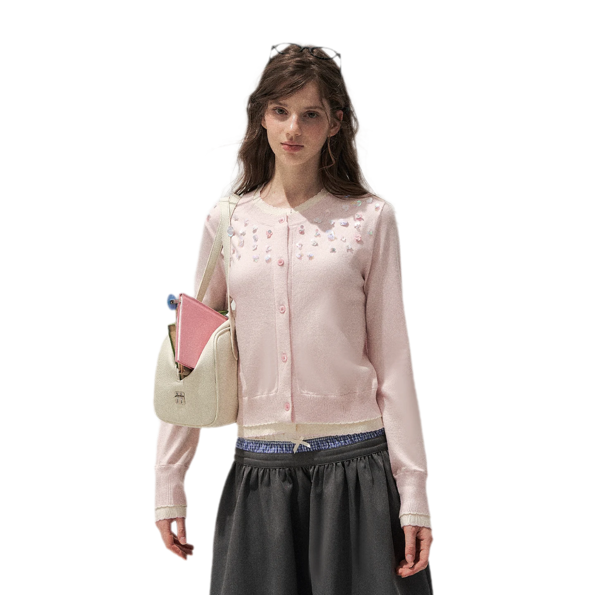 Hand Beaded Colorblock Knit Cardigan