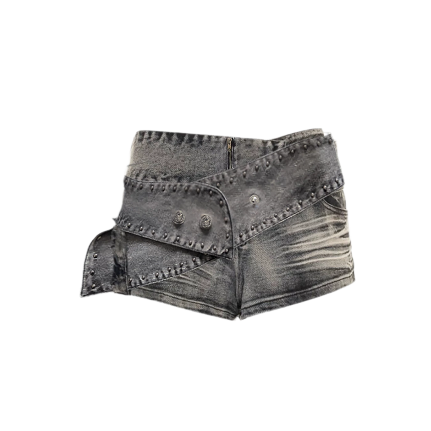 Washed Denim Asymmetrical Shorts
