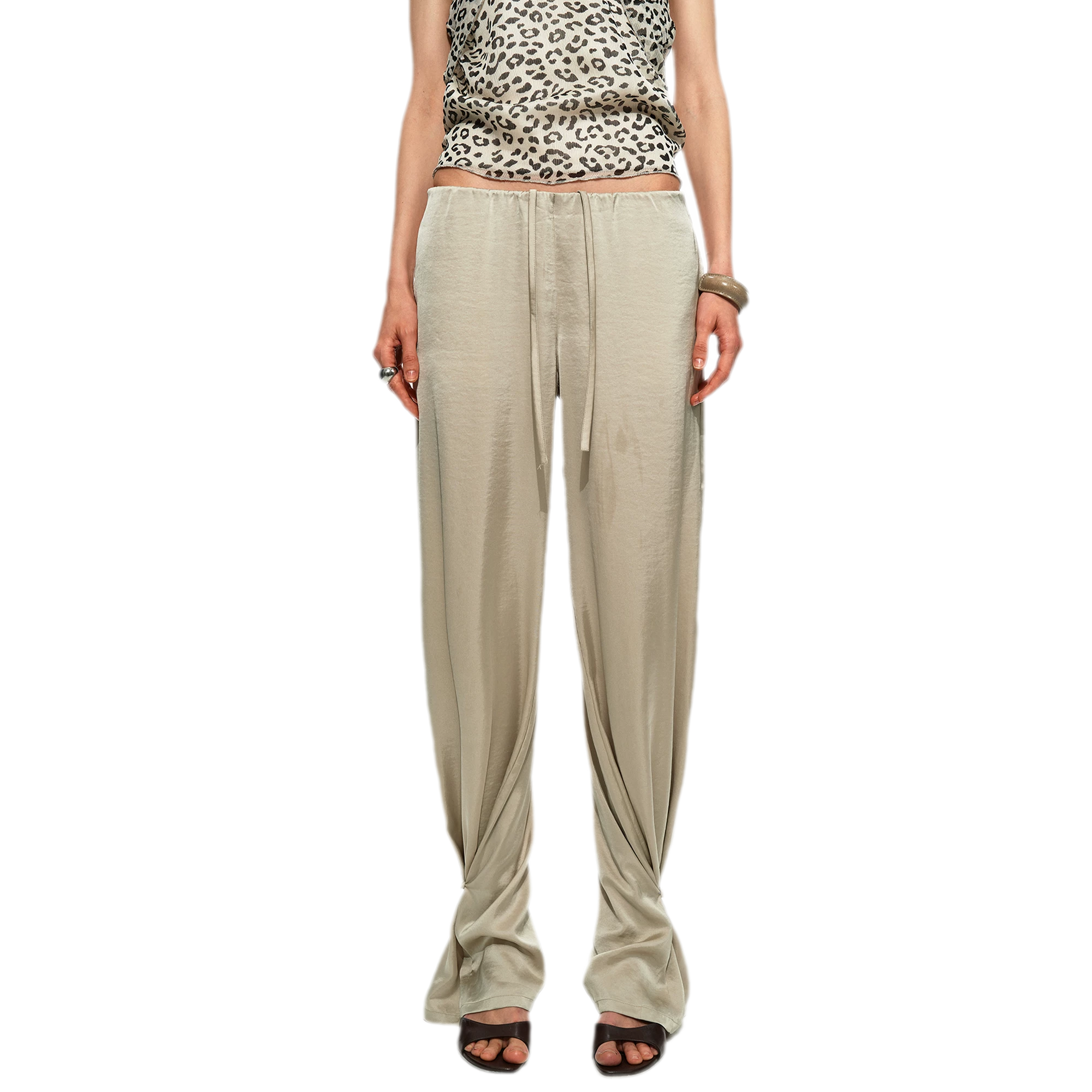 Textured Satin Drawstring Pants