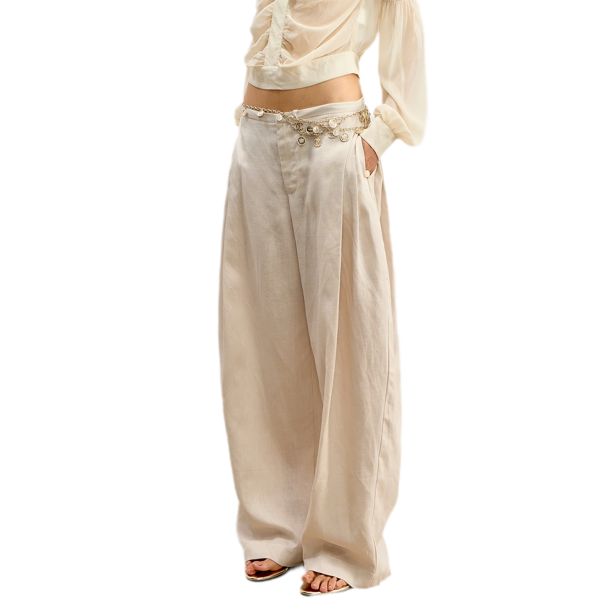 Geplooide wijde broek van Tencel en linnen