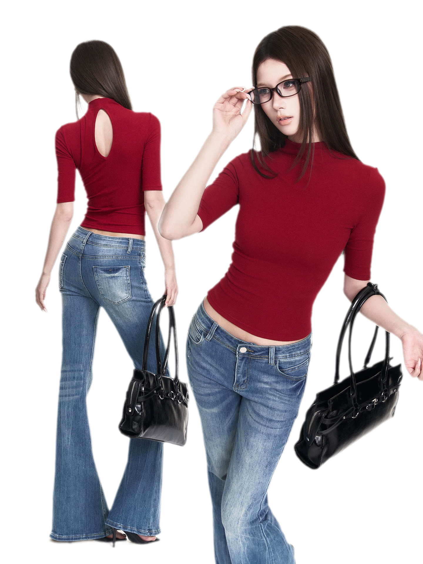Red Mock Neck Tee