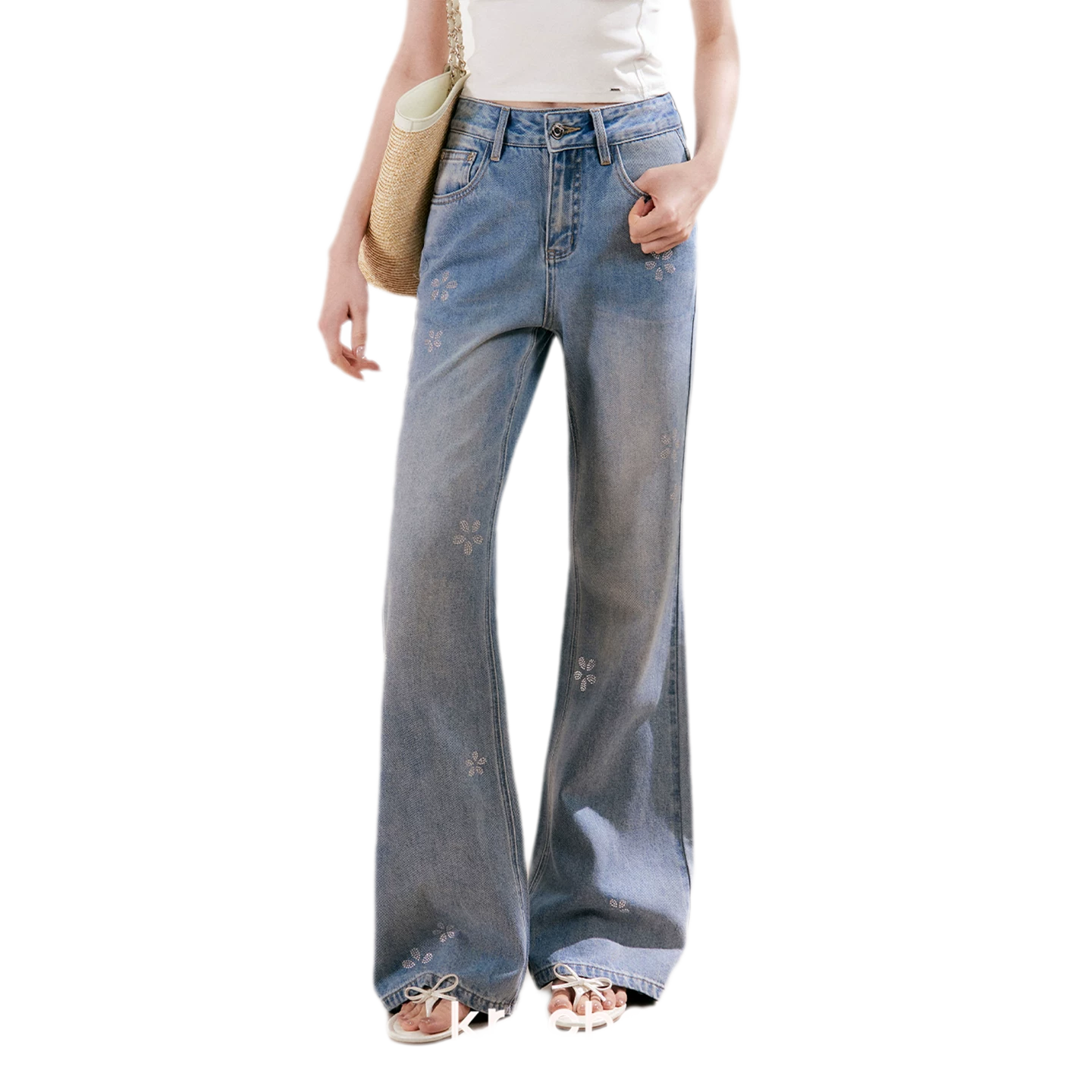Rhinestone Micro-Flare Jeans