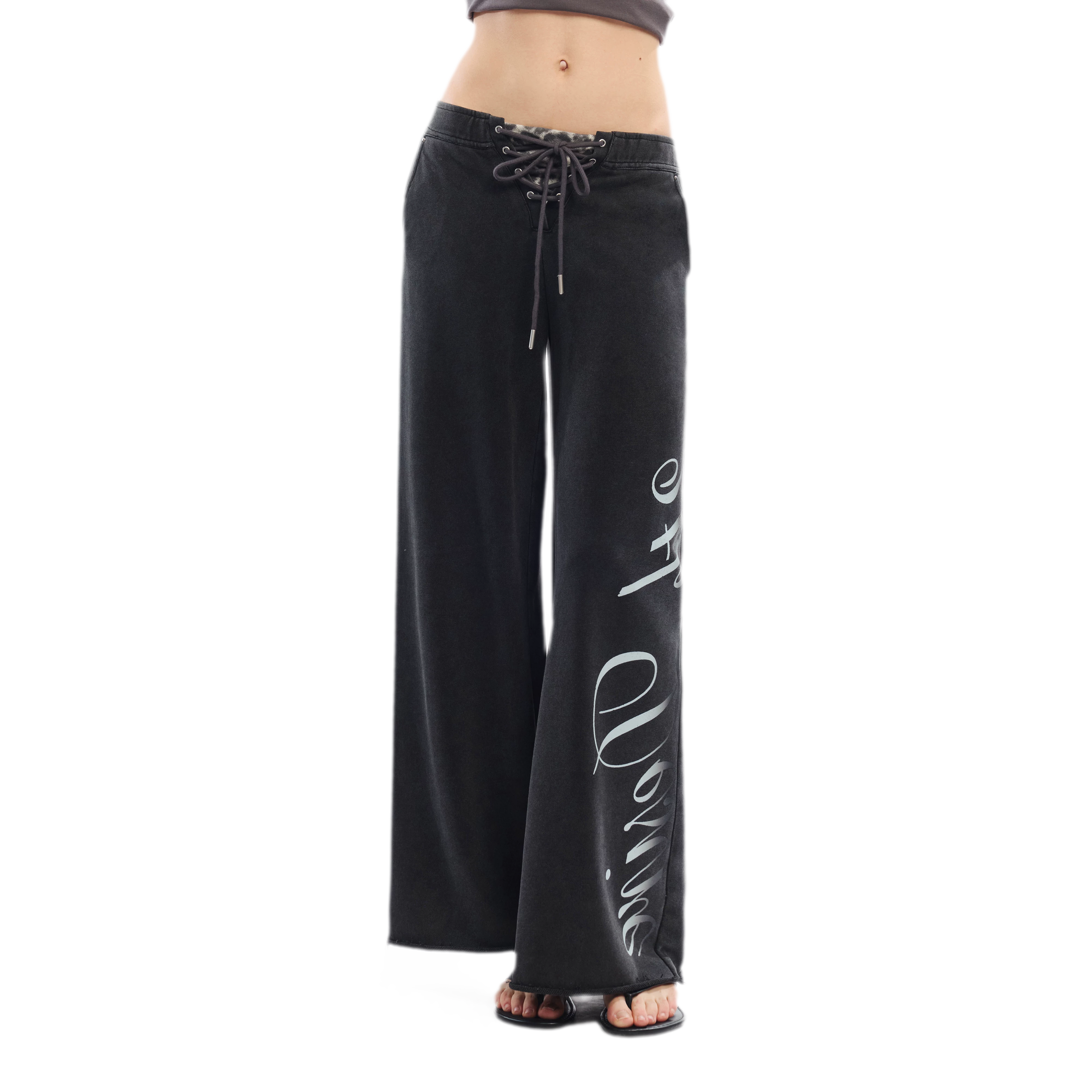 Vintage Letter Print Wide-Leg Pants