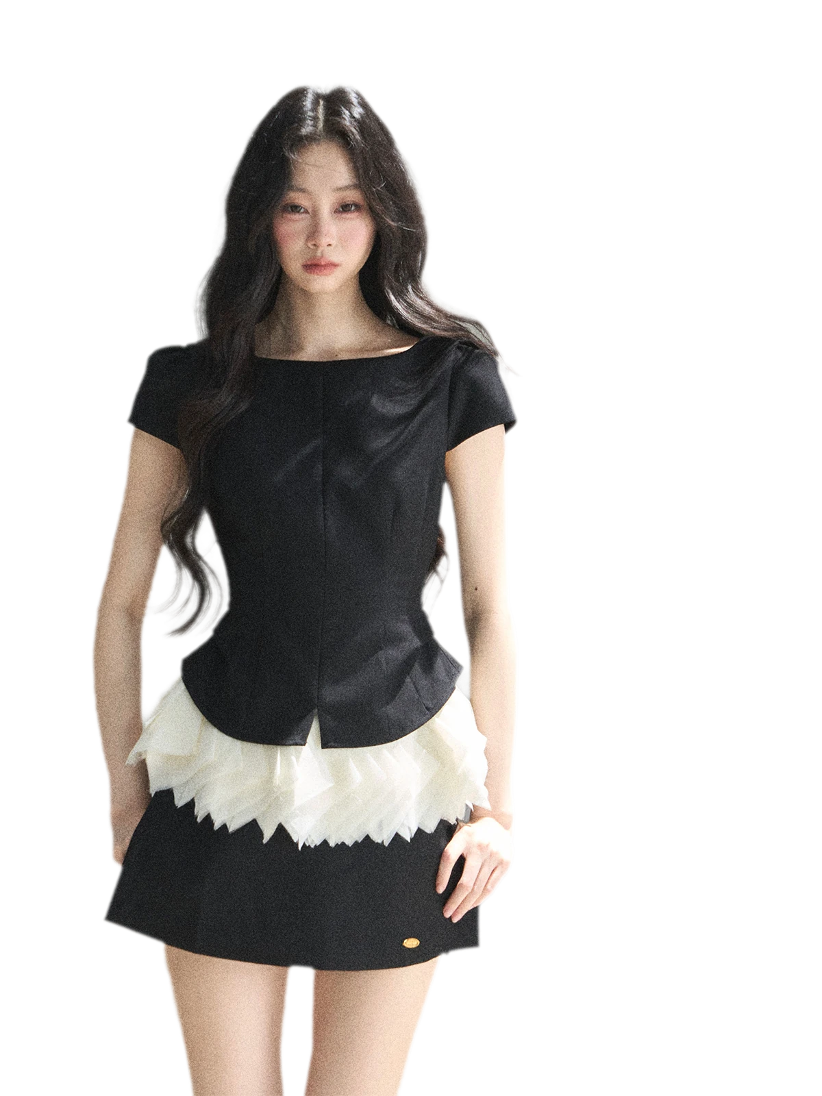 Colorblock Cropped Top Skirt Set
