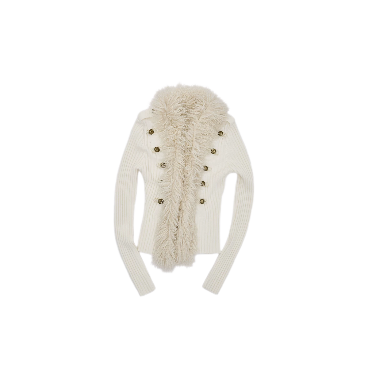 Rib-Knit Fitted Wool-Collar Cardigan
