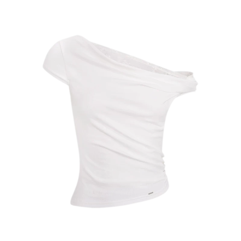 Asymmetric Lace Short Sleeve T-Shirt