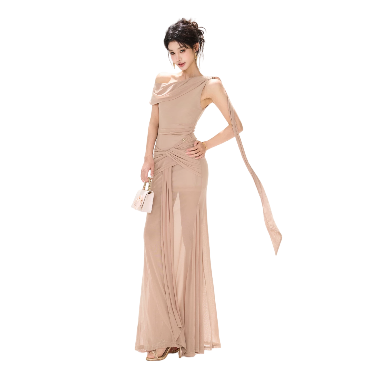Asymmetric Knot Pleated Mermaid Dress