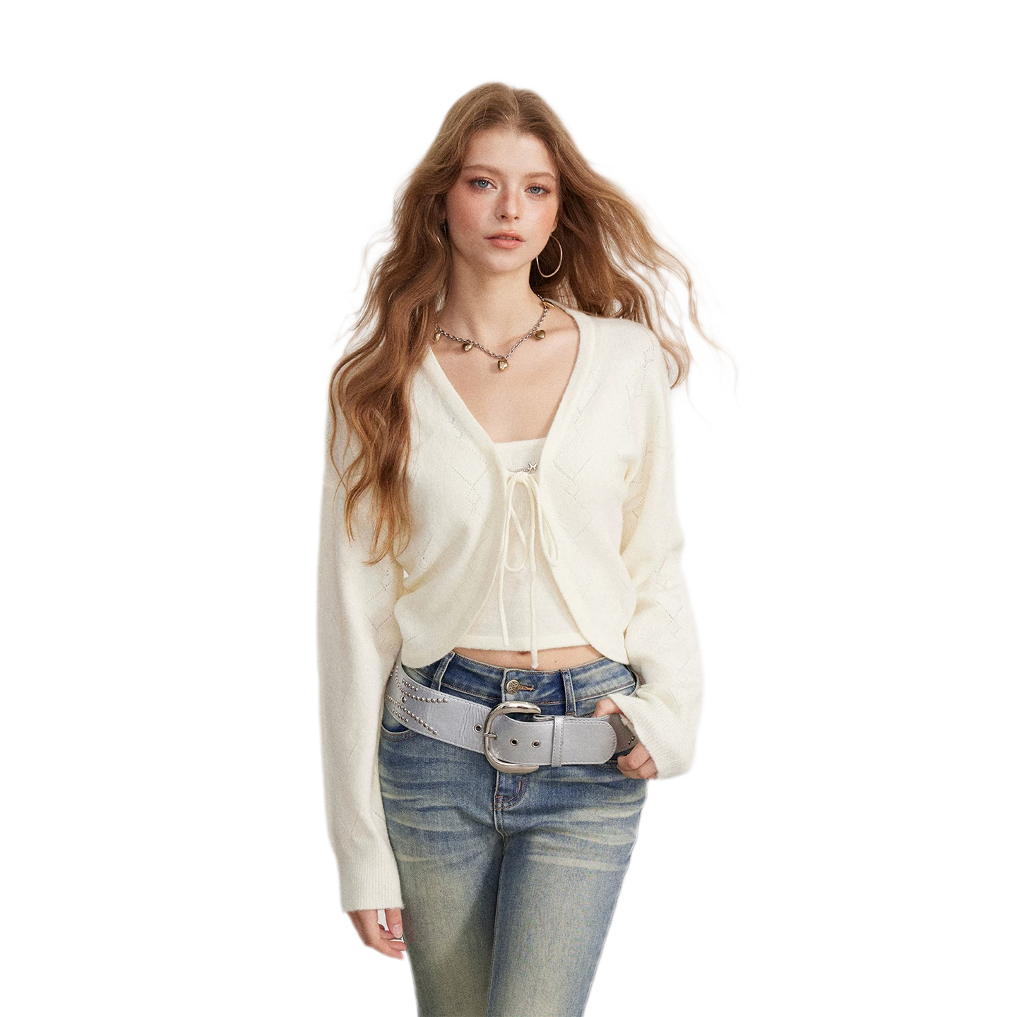 Diamond Knit Tie Cardigan Set