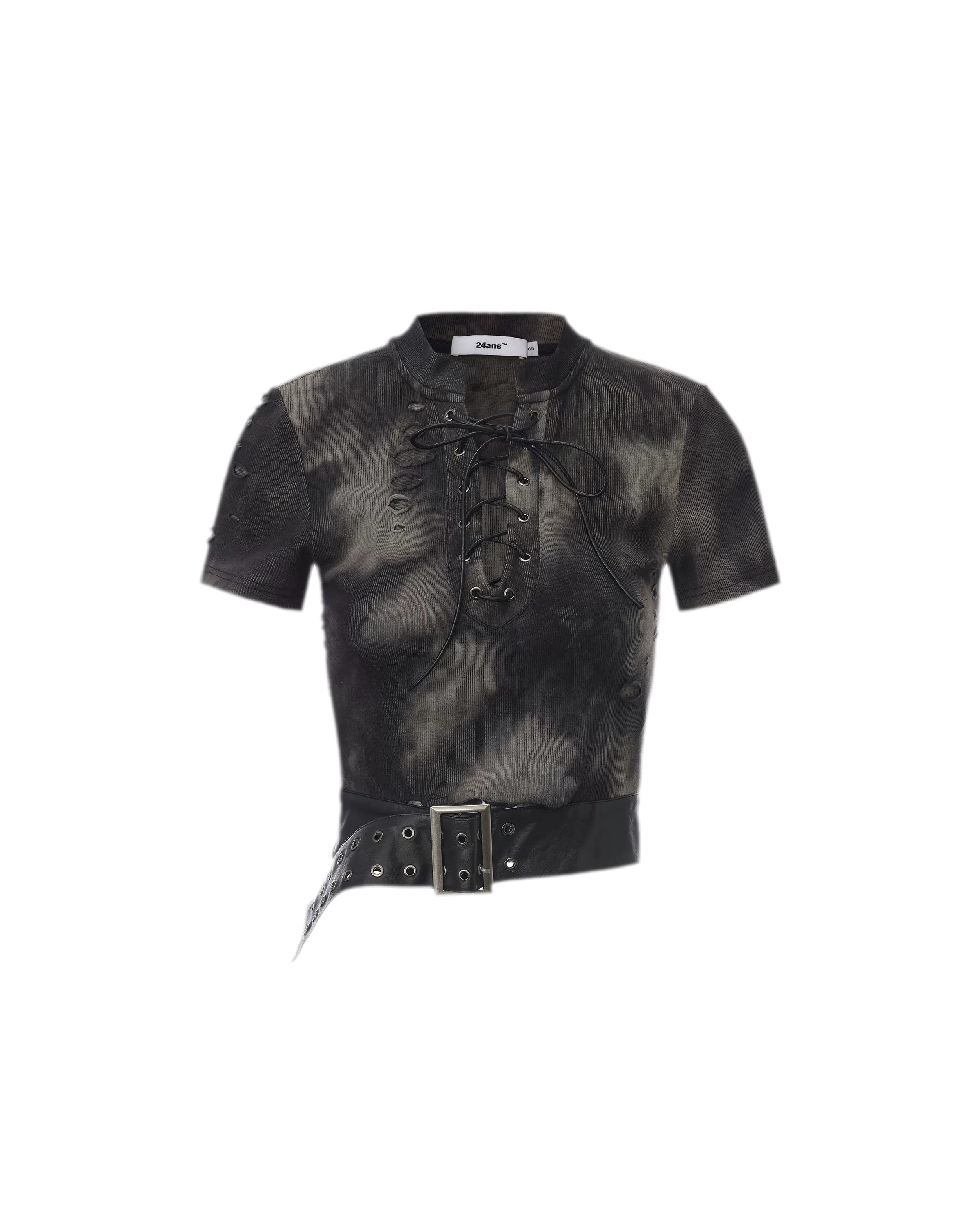 24ANS Distressed Lace-Up Cropped Tee – T-Shirts & Polos