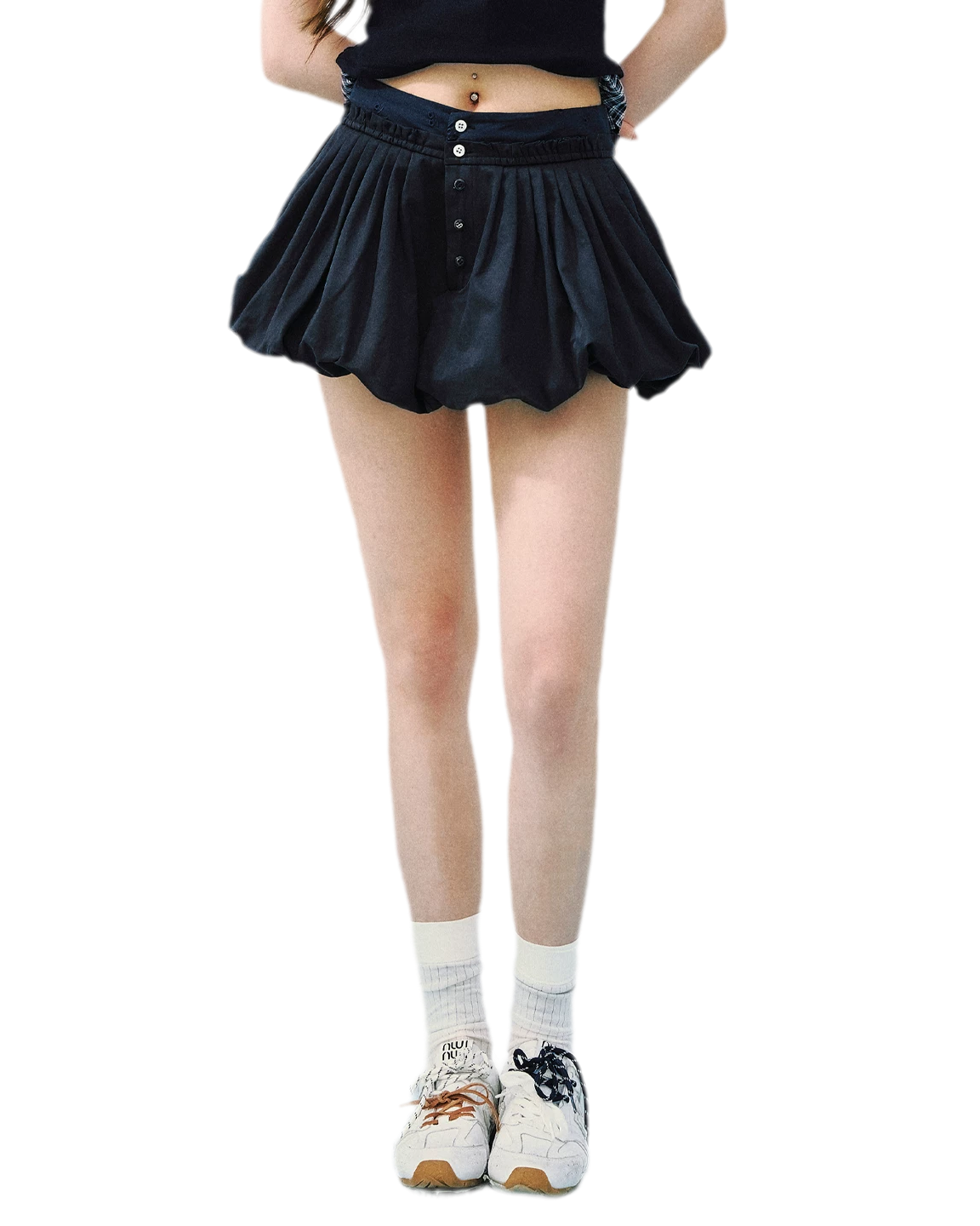 Navy Petal Pleated Skirt