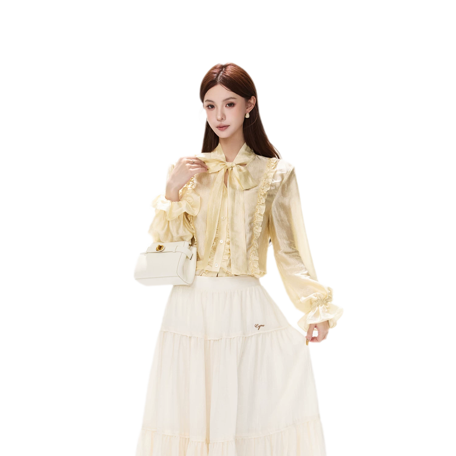 Shimmering Ruffle Lantern Sleeve Blouse