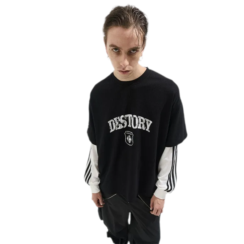 Distressed Graphic Layered Long-Sleeve Tee