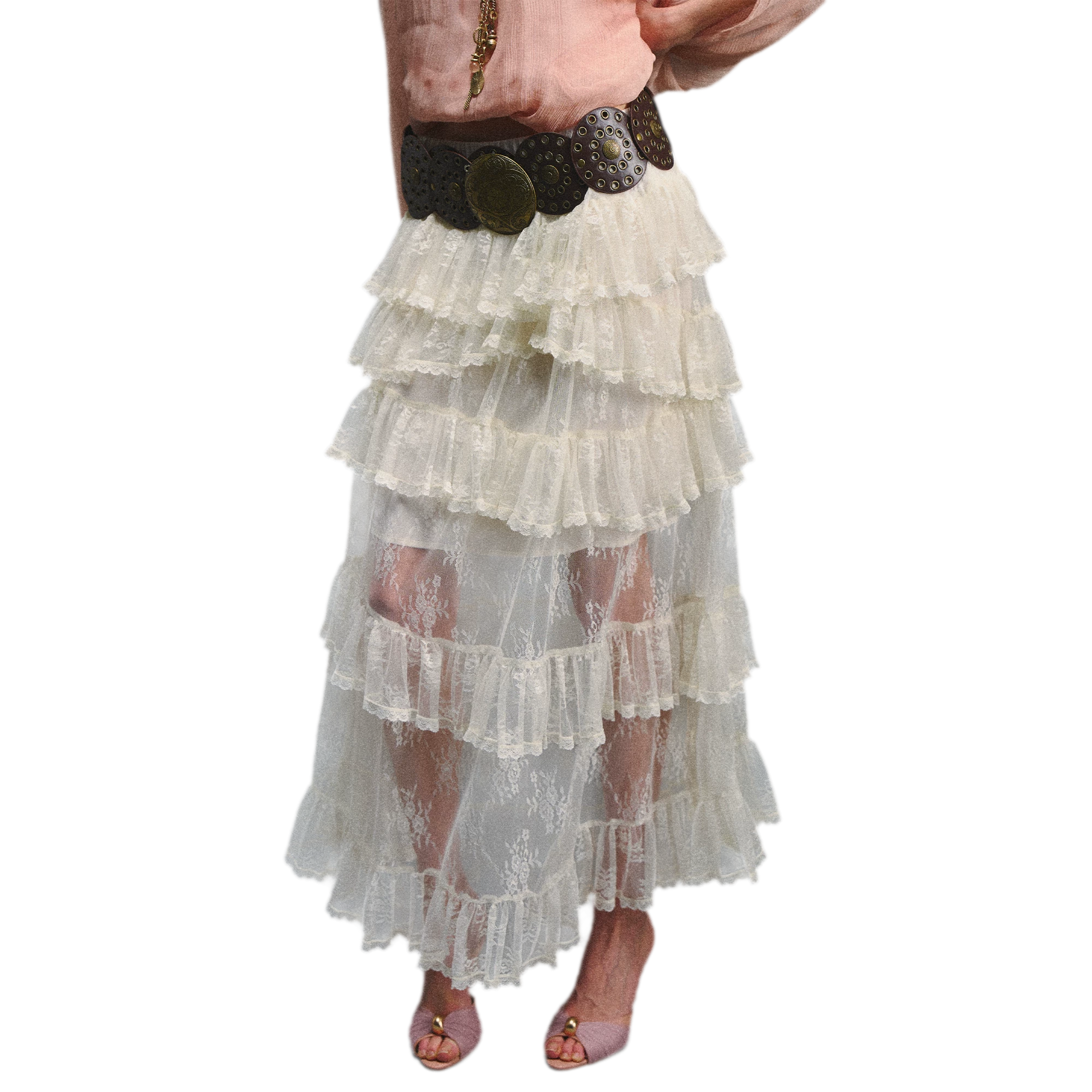 Vintage Romantic Asymmetrical Layered Ruffle Skirt