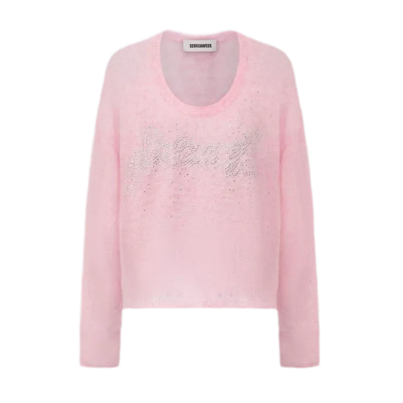 Pullover in mohair effetto consumato con strass