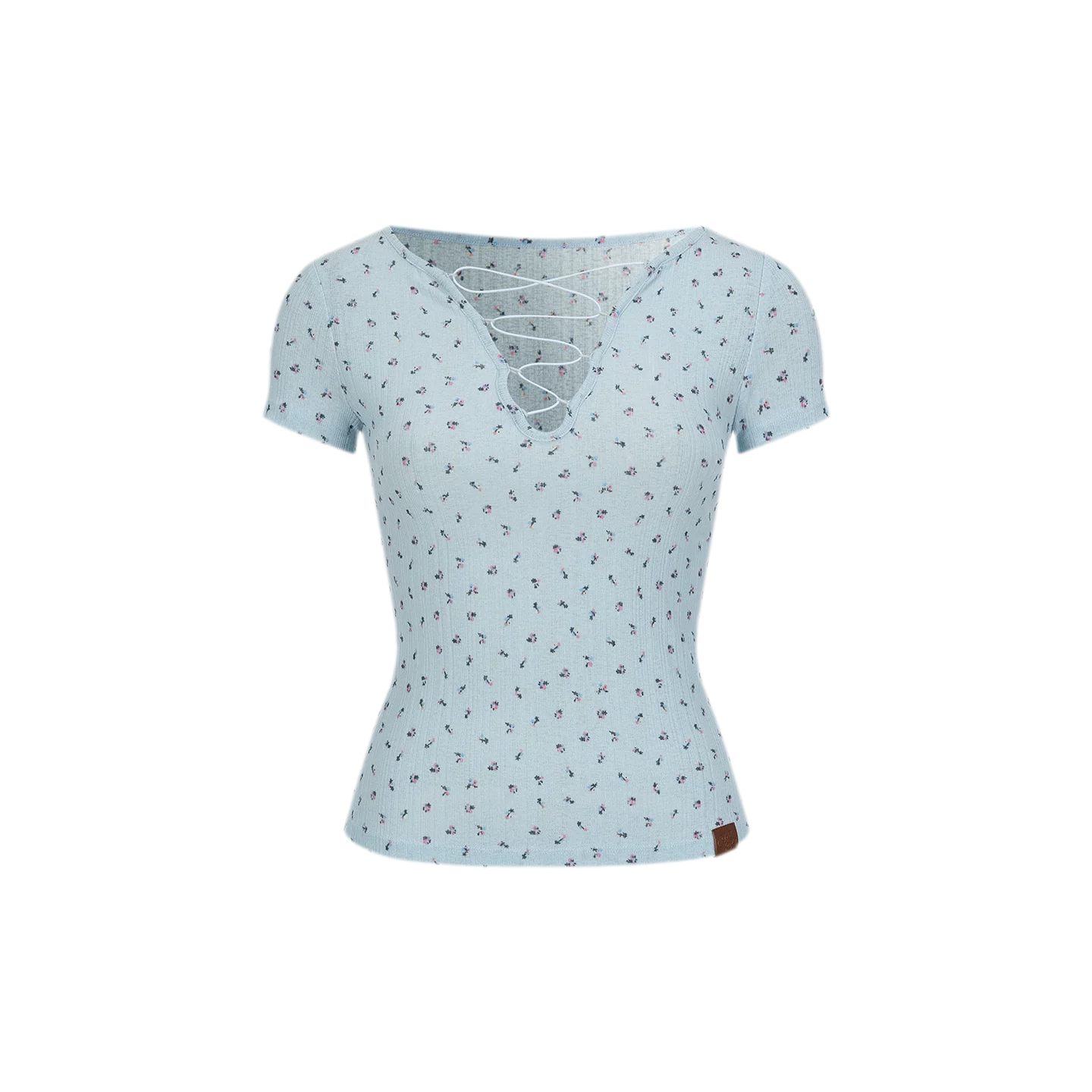 Cross Tie Hollow V-Neck Slim Short Sleeve T-Shirt