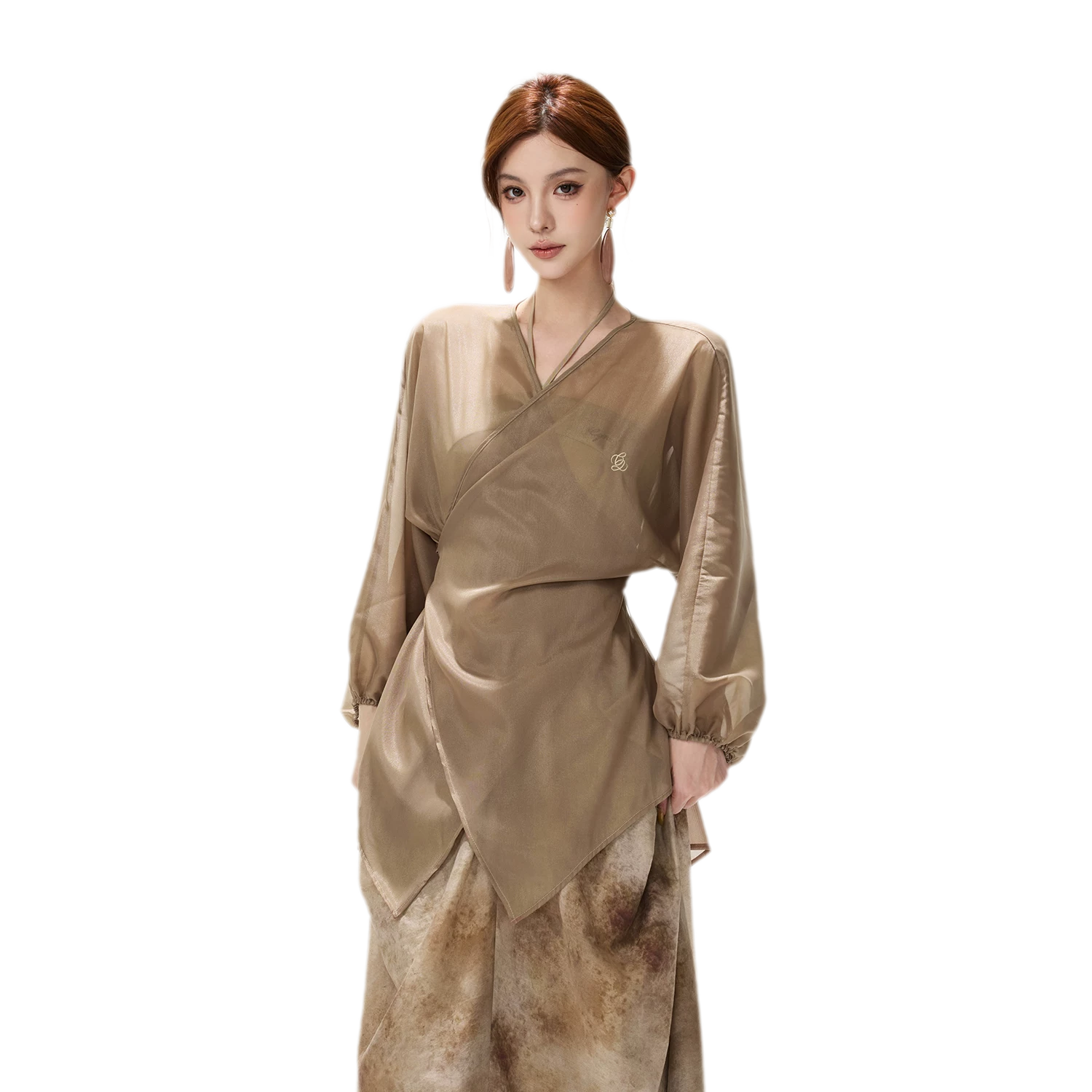 Sheer Wrap Asymmetric Blouse