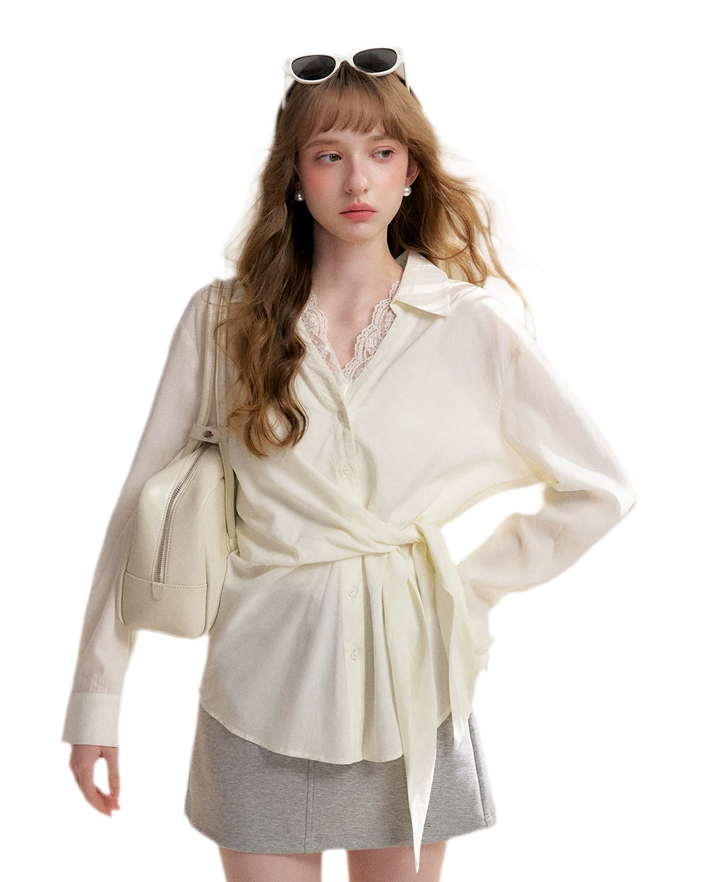 Tencel Lace V-Neck Long Sleeve Shirt