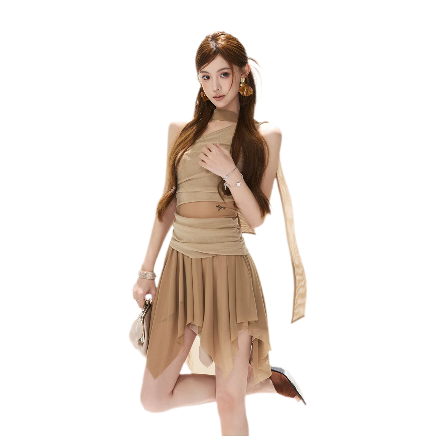 Mesh Drape Mini Dress