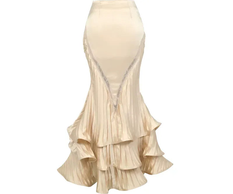 Satin Pleated Fishtail Skirt