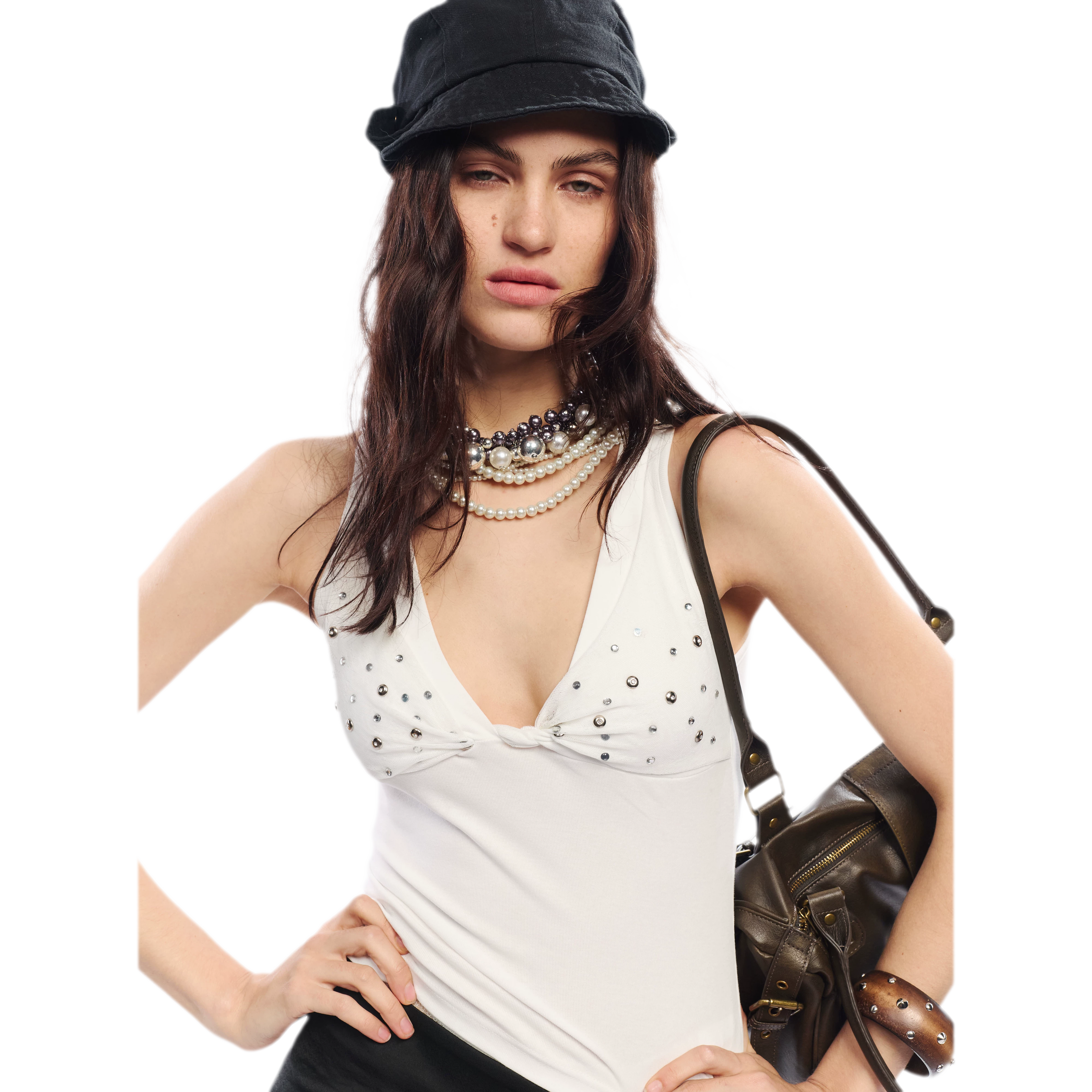 Leopard Print Rhinestone V-neck Camisole