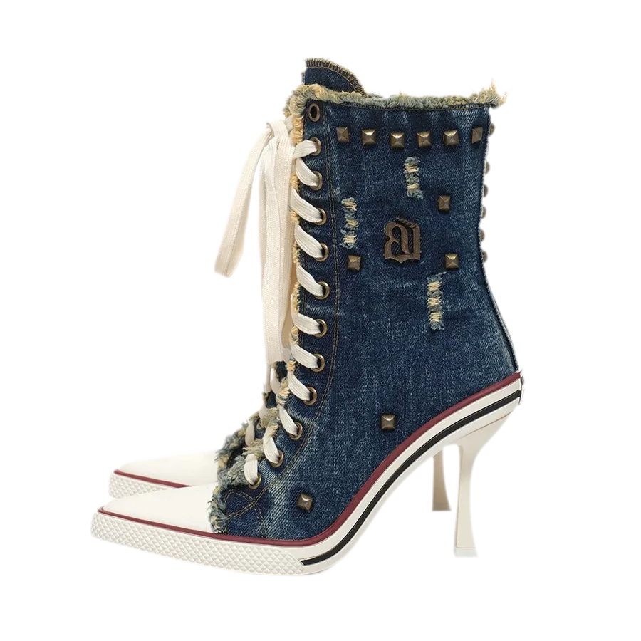 Distressed Studded Canvas Heels