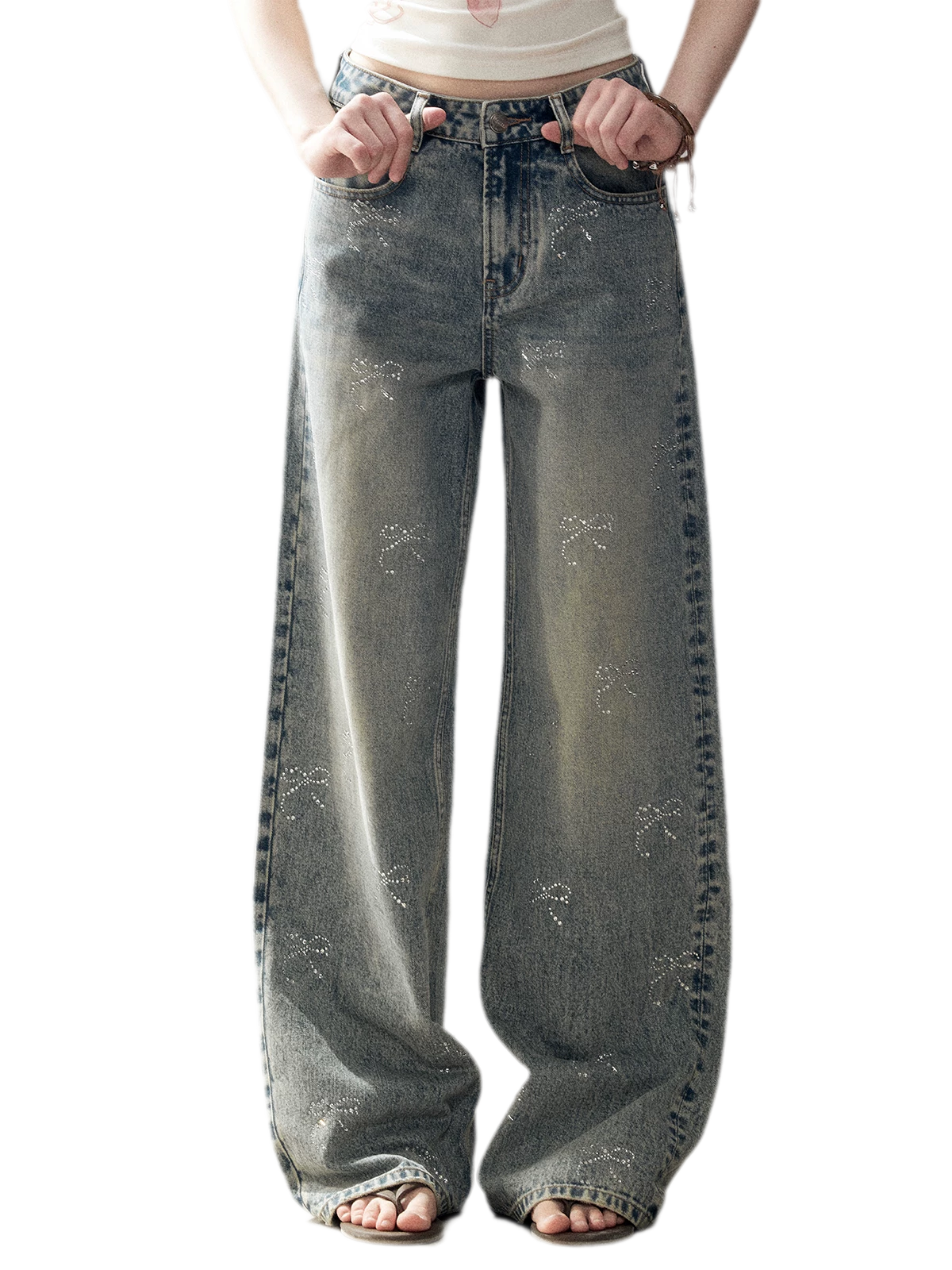 Rhinestone Wide-Leg Jeans