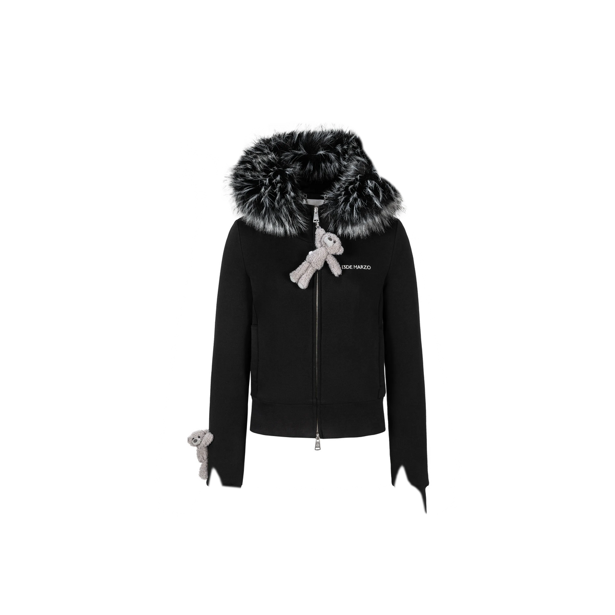 Plush Bear-Trim Fitted Hoodie