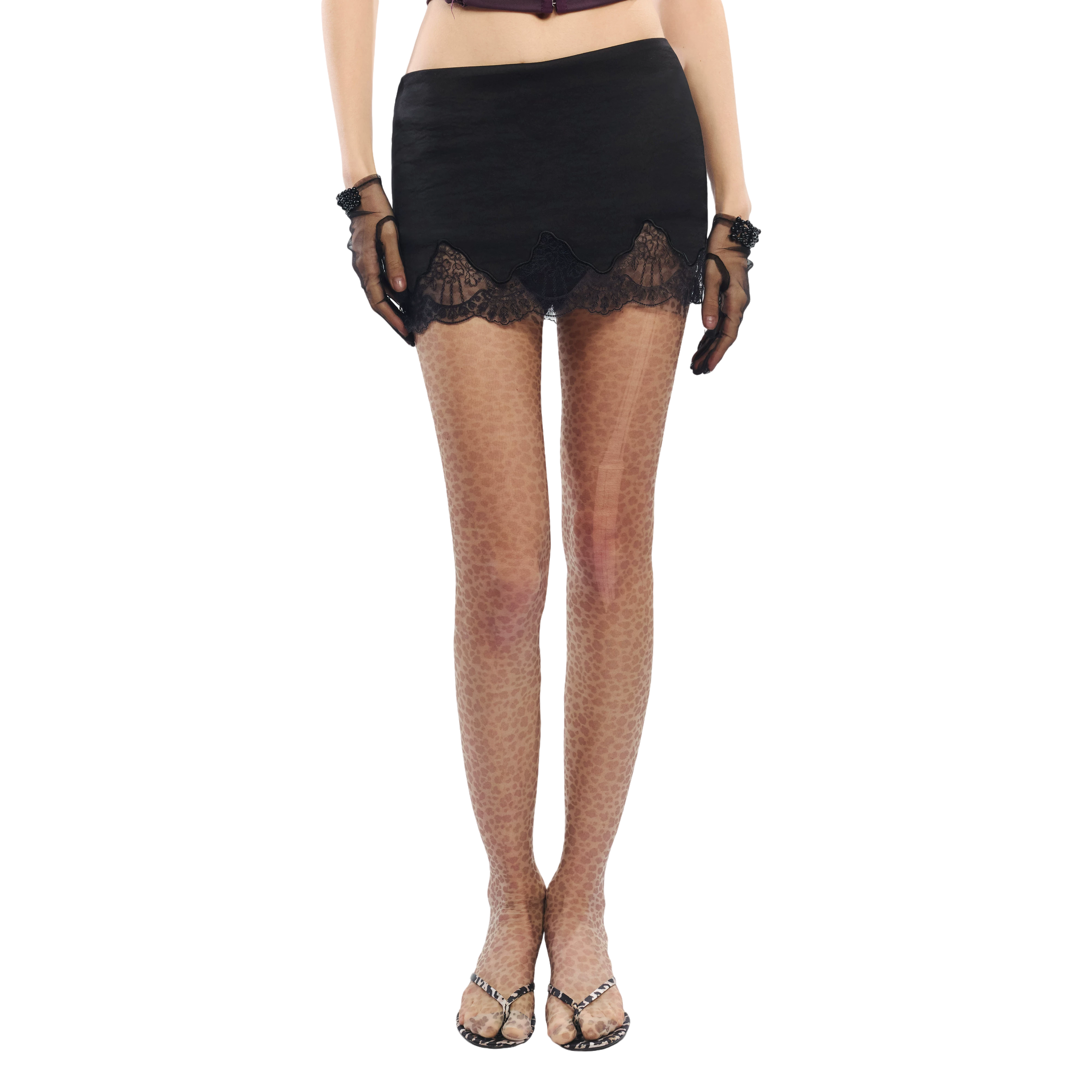 Lace Panel Embroidered Cut-Out Mini Skirt