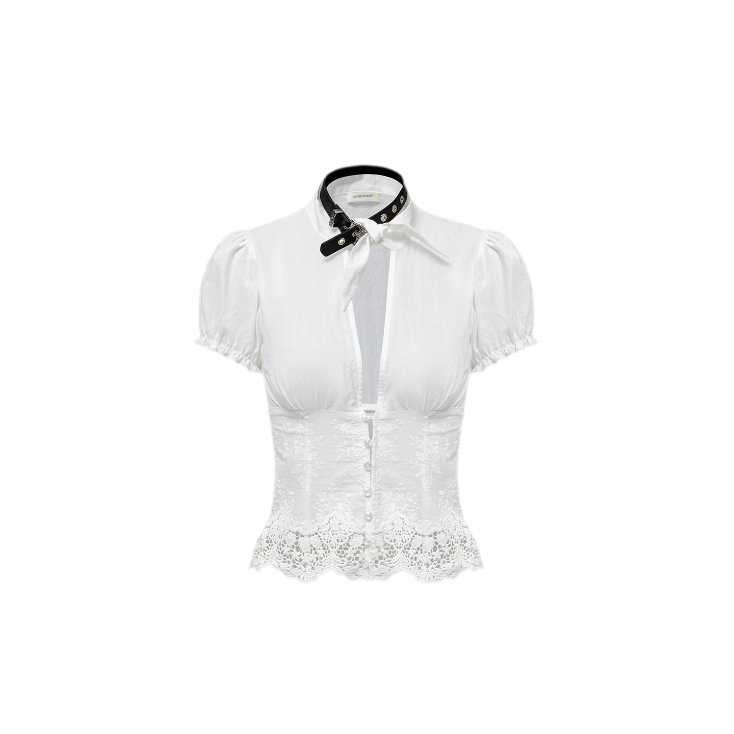 Deep V-Neck Jacquard Blouse
