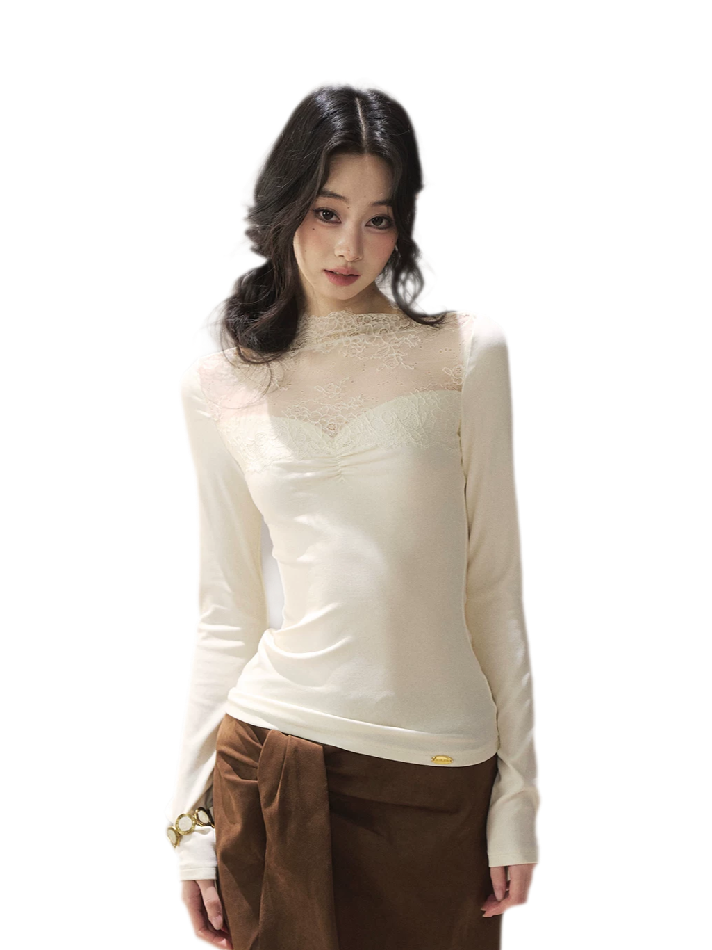Sheer Lace Mock Neck Top