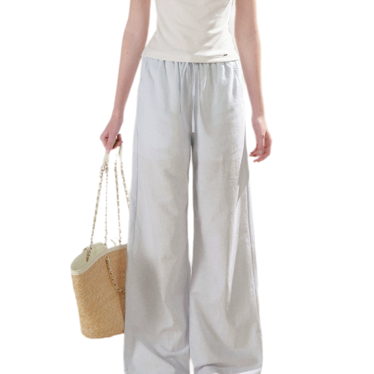 Linen Cotton Wide-Leg Trousers