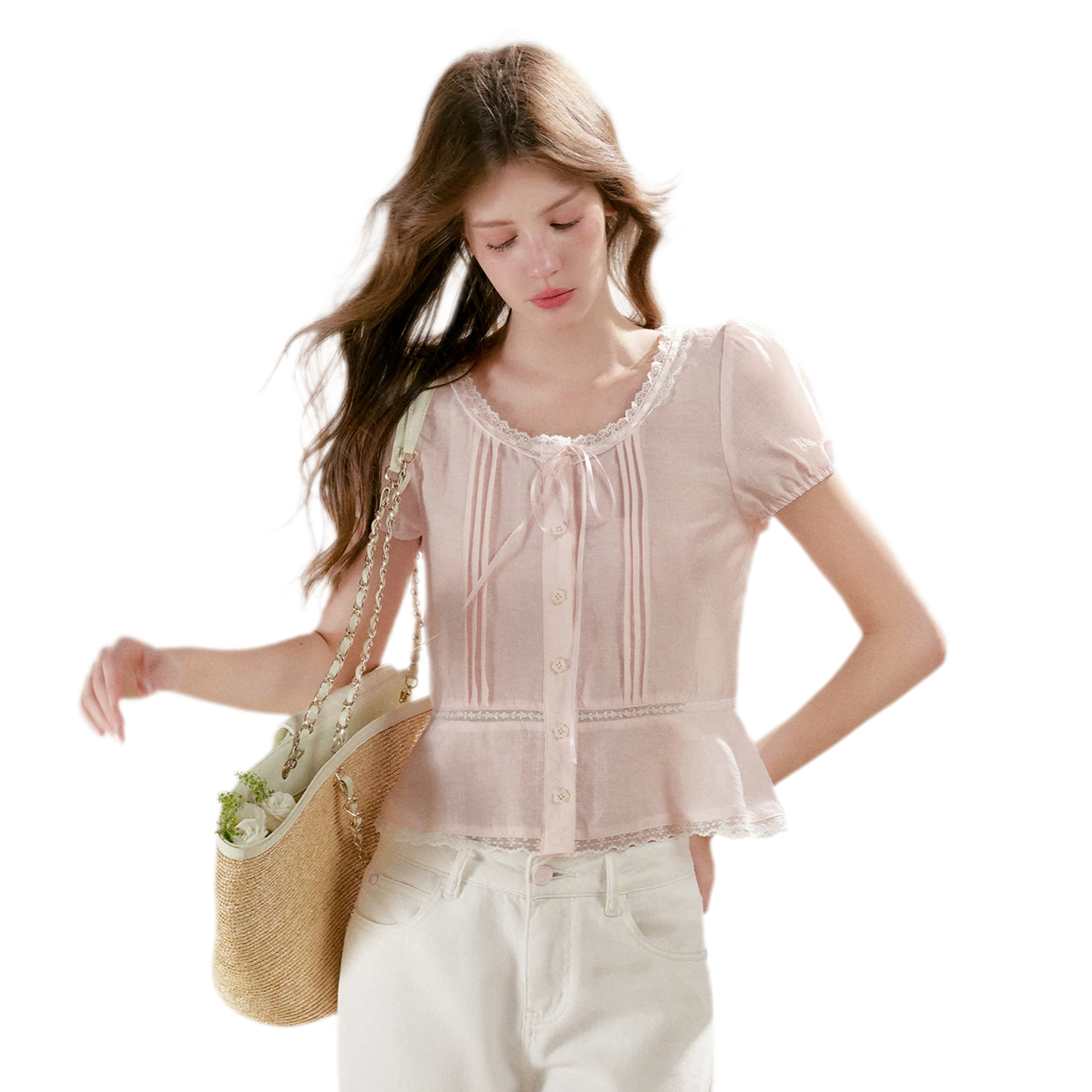 Pleated Lace Trim Shirt