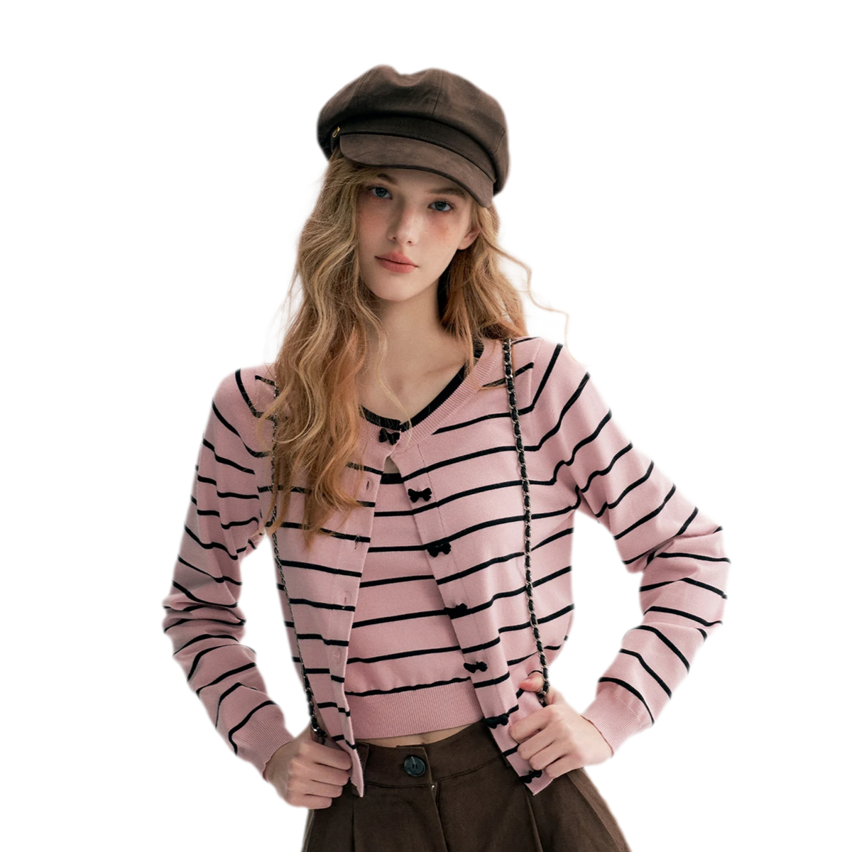 Striped Knit Cami Cardigan Set