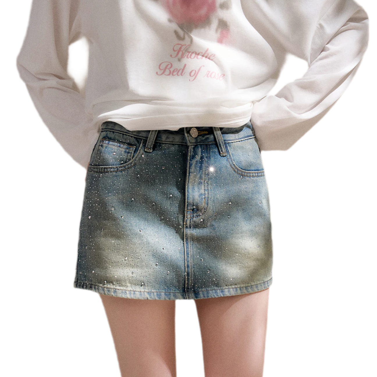Rhinestone A-Line Denim Skirt