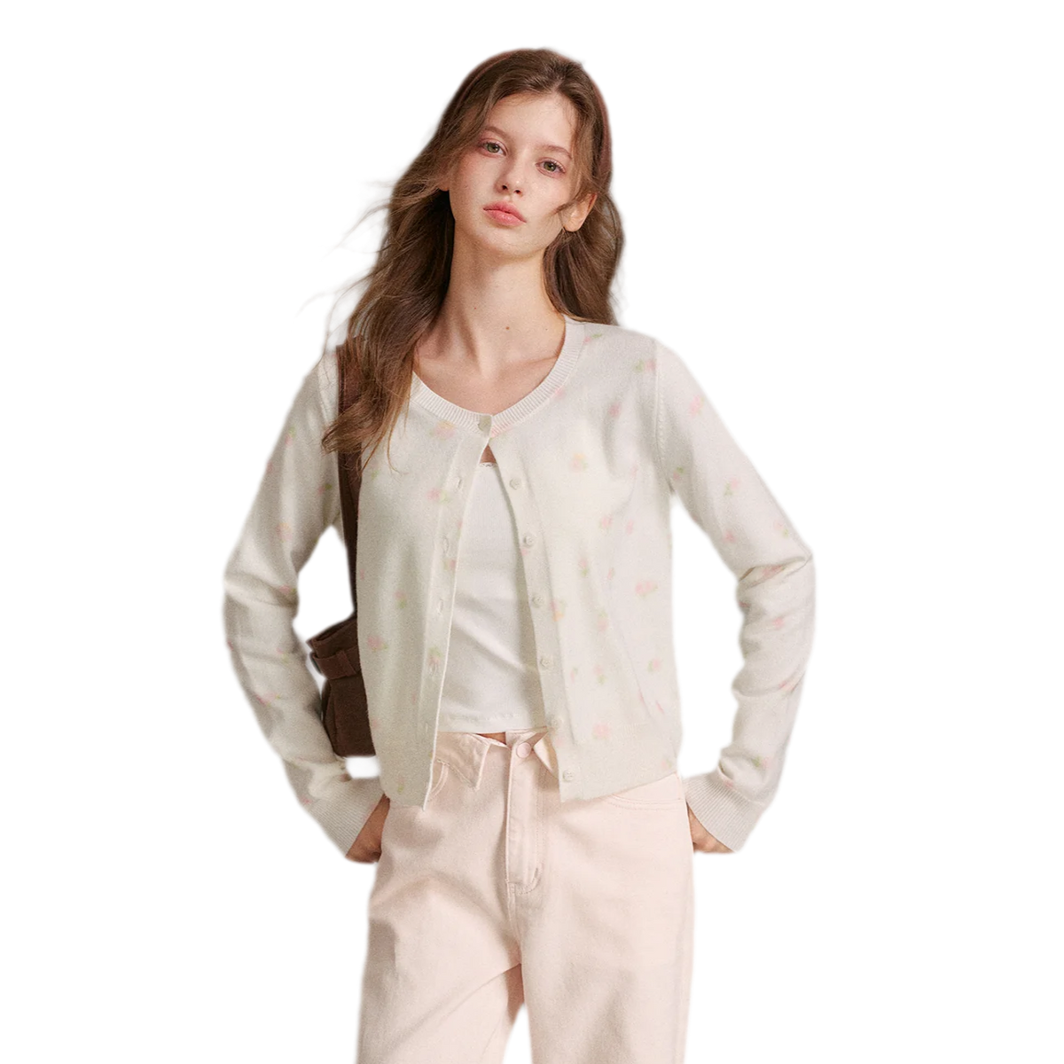 Tencel Wool Rose Print Cardigan